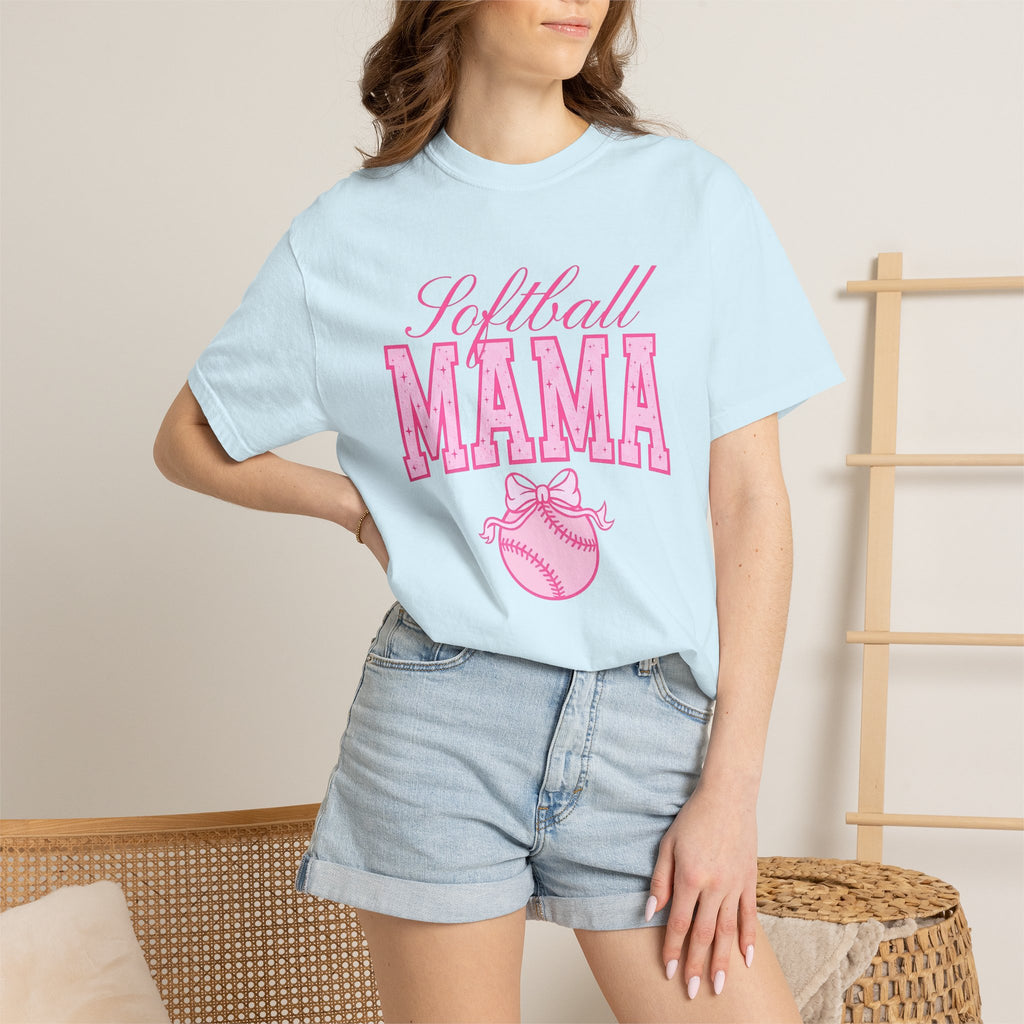 Softball Ball Bow Shirt Moms Sports Gift Women Sporty Tee Softball T-Shirt Mom Fan Athletic Tshirt Sports Graphic Retro Stars Tshirt