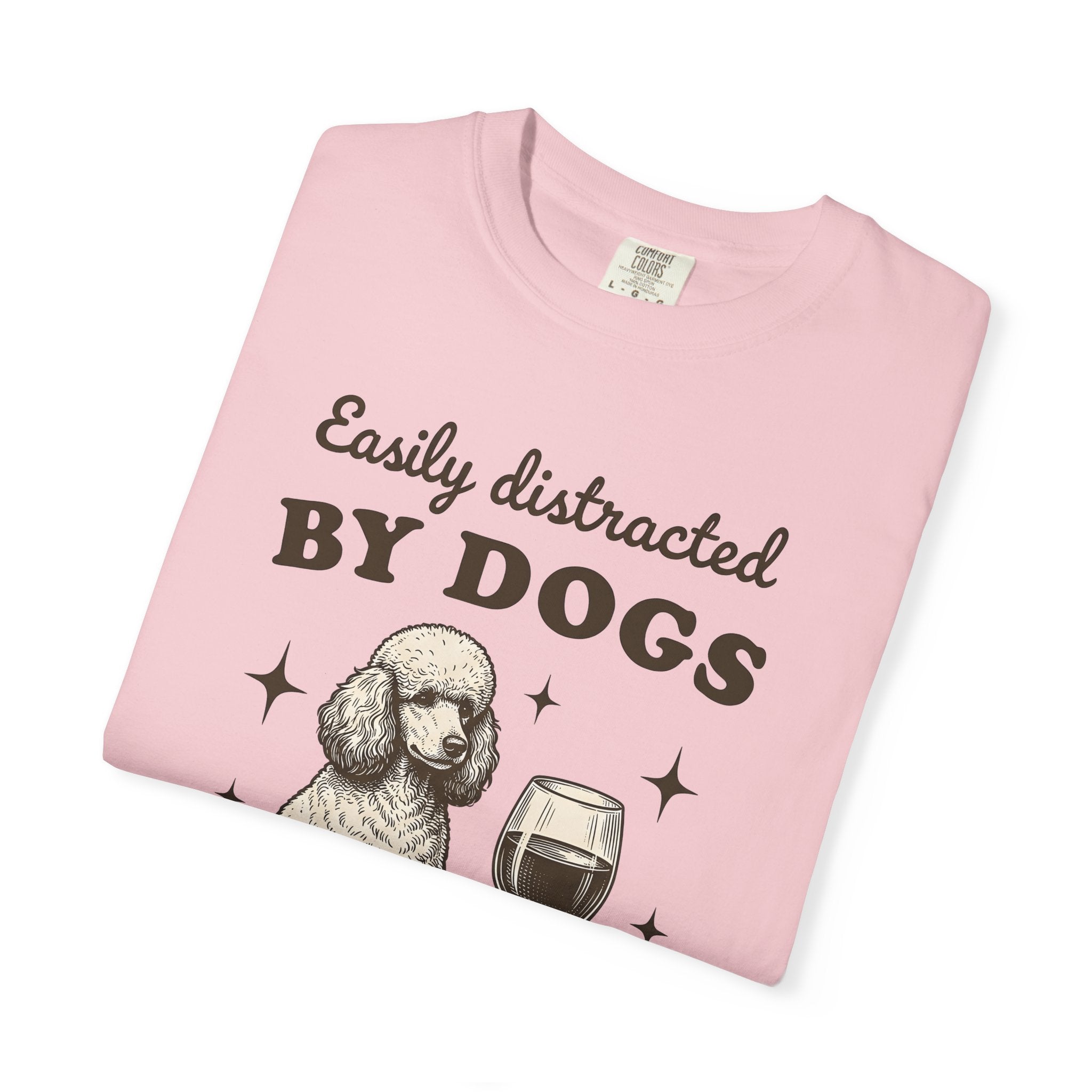 Poodle Puppy Shirt Dog Vino Gift Women Retro Tee Puppy T-Shirt Dog Fan Poodle Tshirt Wine Graphic Sketch Wine Cup Tshirt