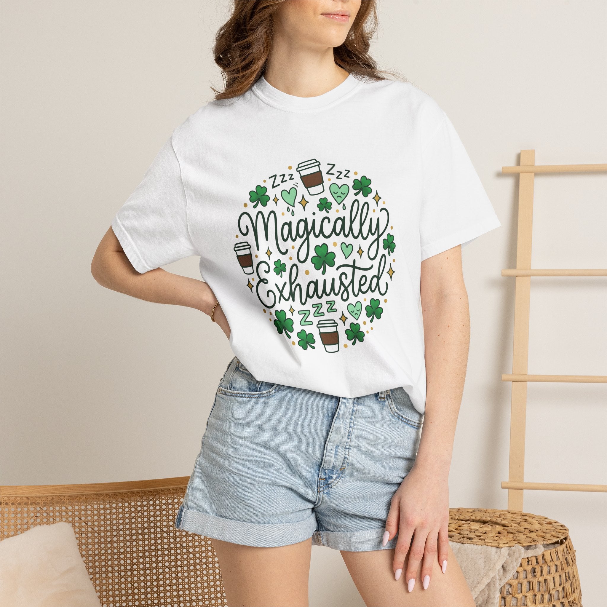 Shamrock Coffee Cup Shirt St Patrick's Day Coffee Gift Women Doodle Tee Coffee Mug T-Shirt Irish Fan Coffee Cup Graphic Tshirt Hand Drawn