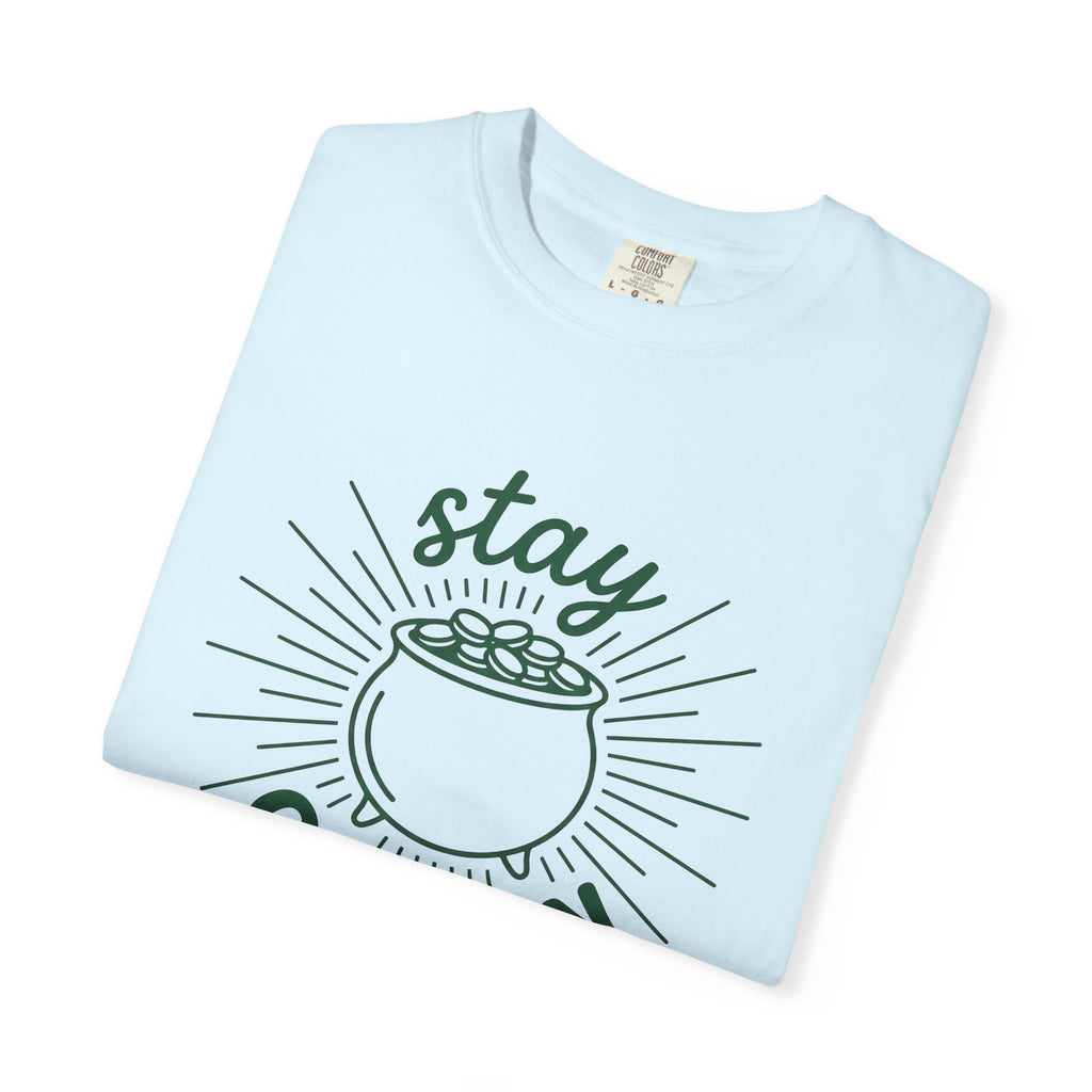 Coin Pot Shirt St Patrick's Day Prosperity Gift Women Drawing Tee Treasure T-Shirt Luck Fan Illustration Tshirt Sleek Shiny Coins Tshirt