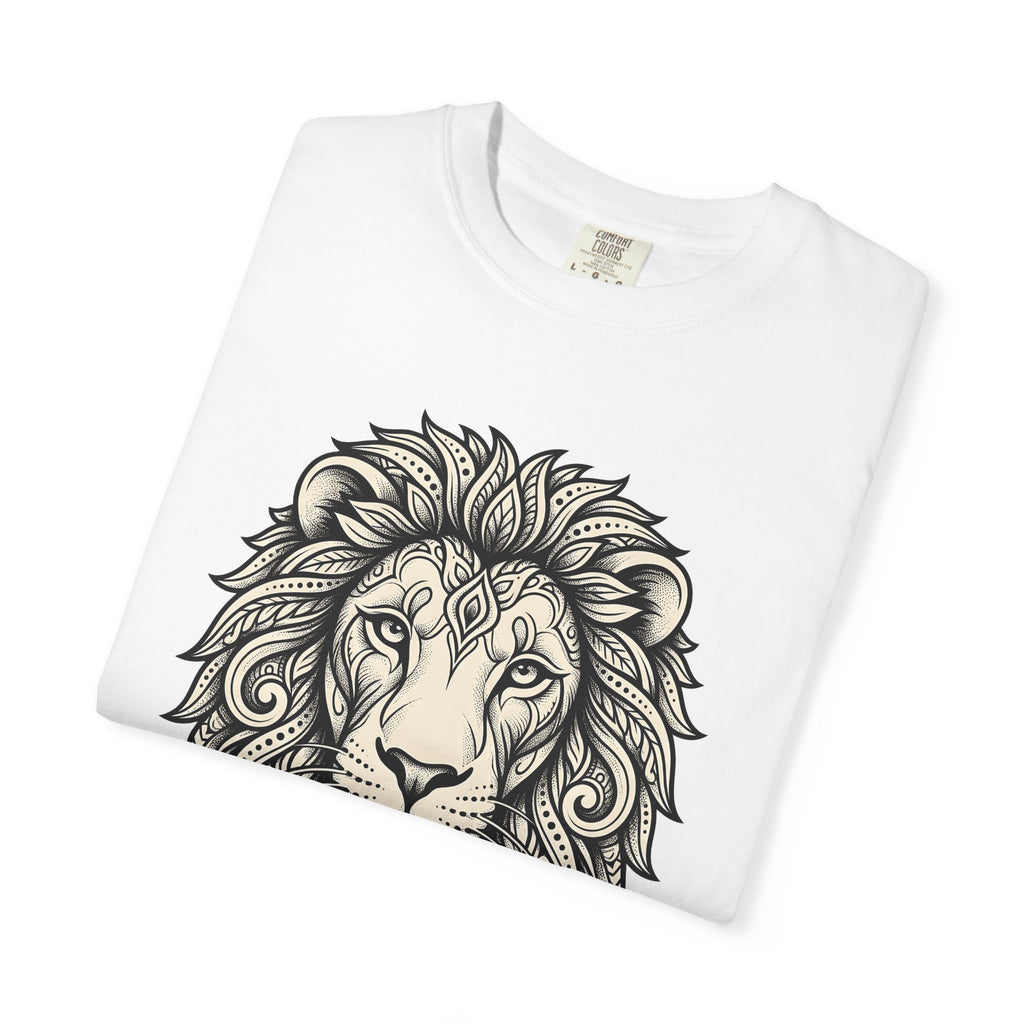 Lion Head Shirt Animals Astrology Gift Women Tribal Tee Lion T-Shirt Wildlife Fan Primitive Tshirt Zodiac Graphic Sketch Design Tshirt