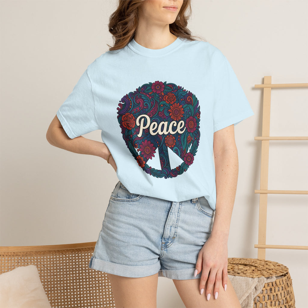 Peace Sign Floral Shirt Hippie Festival Gift Women Boho Tee Peace Symbol T-Shirt Bohemian Fan Hippie Chic Graphic Psychedelic Flowers Tshirt