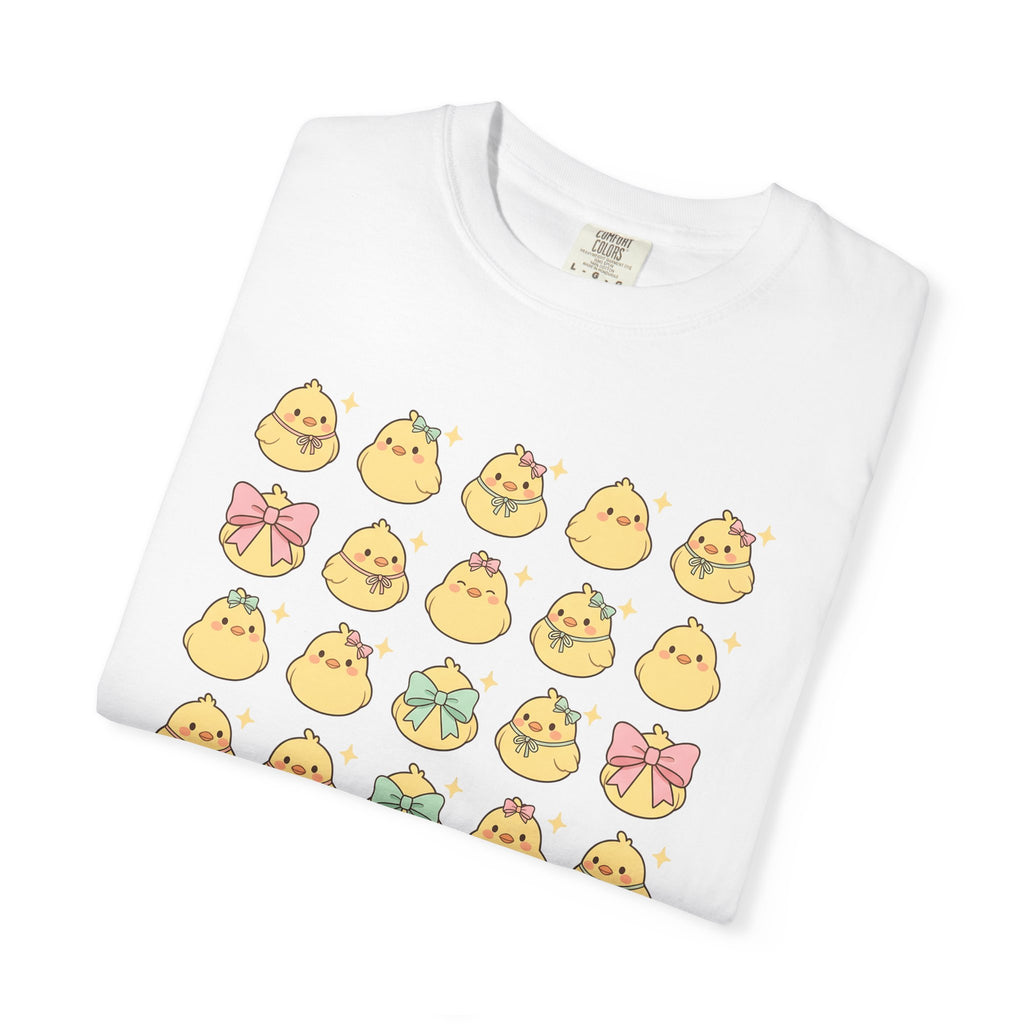 Baby Chick Drawing Shirt Easter Darling Gift Women Playful Tee Chick T-Shirt Easter Fan Cute Tshirt Sweet Graphic Illustrated Pale Bow