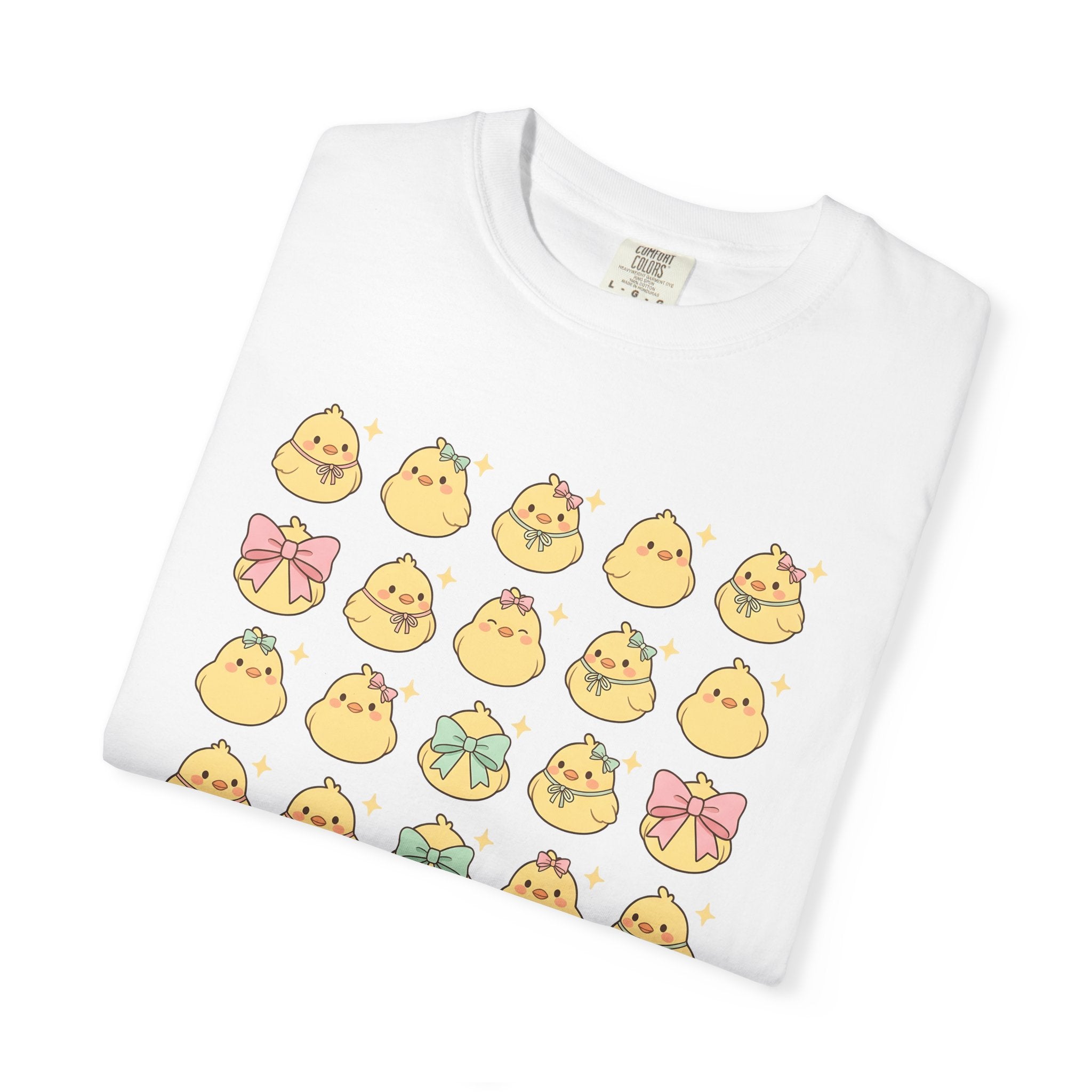 Baby Chick Drawing Shirt Easter Darling Gift Women Playful Tee Chick T-Shirt Easter Fan Cute Tshirt Sweet Graphic Illustrated Pale Bow