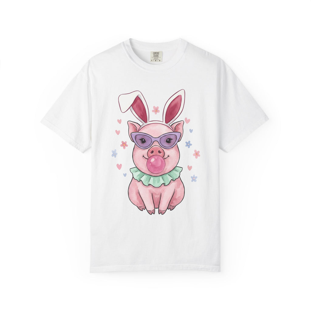 Pig Bunny Ears Shirt Easter Farm Animals Gift Women Hand Drawn Tee Piglet T-Shirt Easter Fan Swine Tshirt Livestock Graphic Line Art