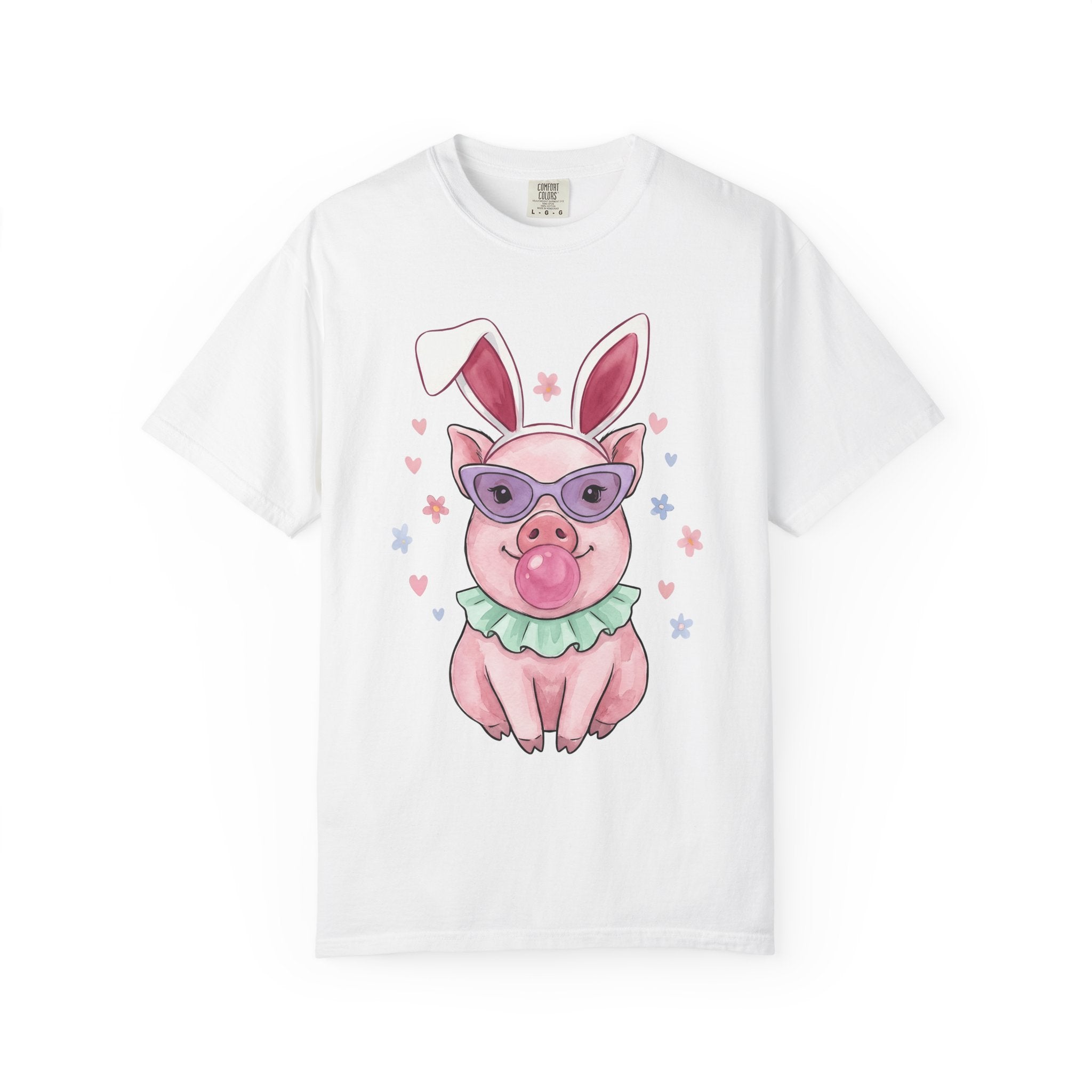 Pig Bunny Ears Shirt Easter Farm Animals Gift Women Hand Drawn Tee Piglet T-Shirt Easter Fan Swine Tshirt Livestock Graphic Line Art