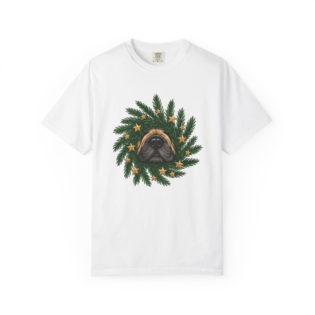 Canine Wreath Shirt Christmas Pets Gift Women Cartoon Tee Dog Wreath T-Shirt Xmas Fan Christmas Tshirt Animal Graphic Classic Shining Stars