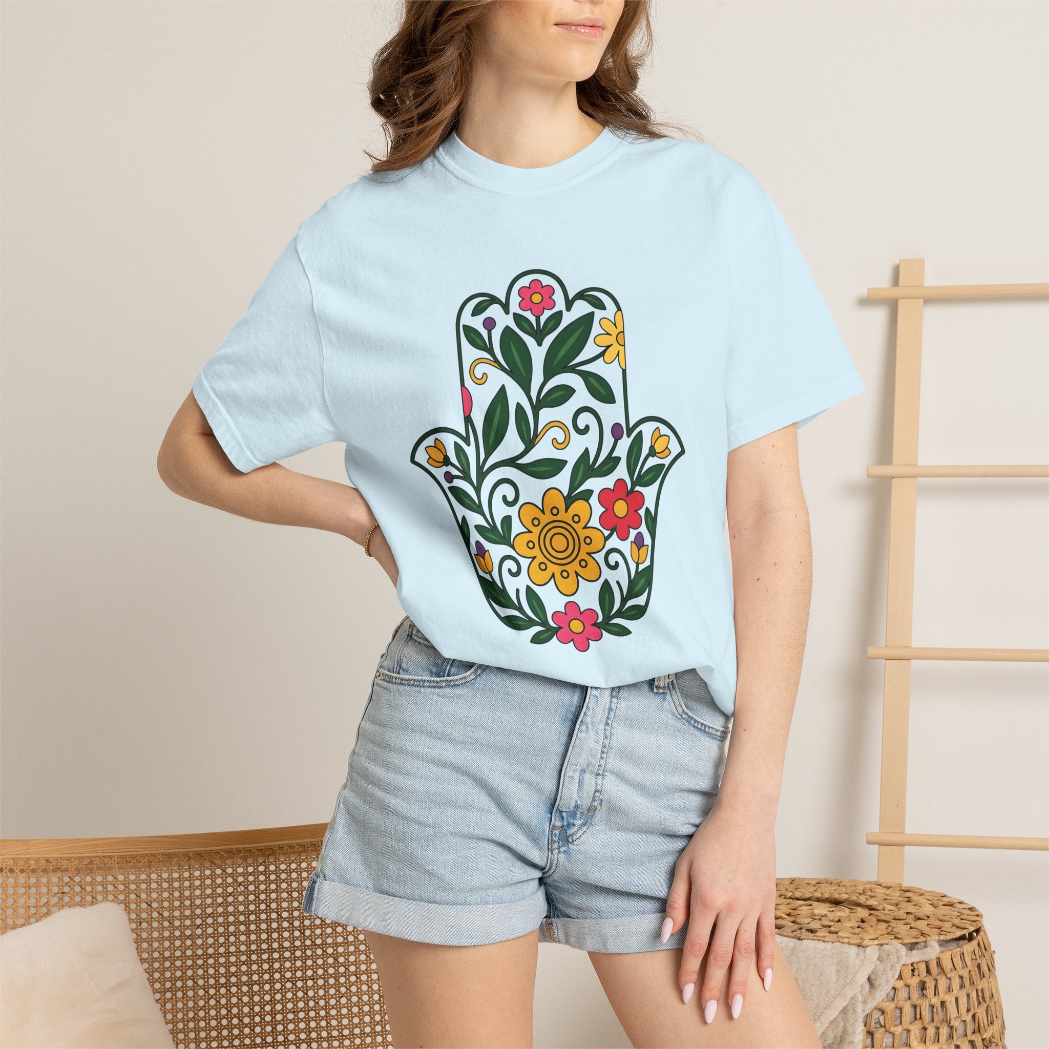 Floral Hamsa Shirt Valentine's Day Spiritual Gift Women Folk Art Tee Hamsa T-Shirt Valentine Fan Primitive Tshirt Mystical Graphic Boho