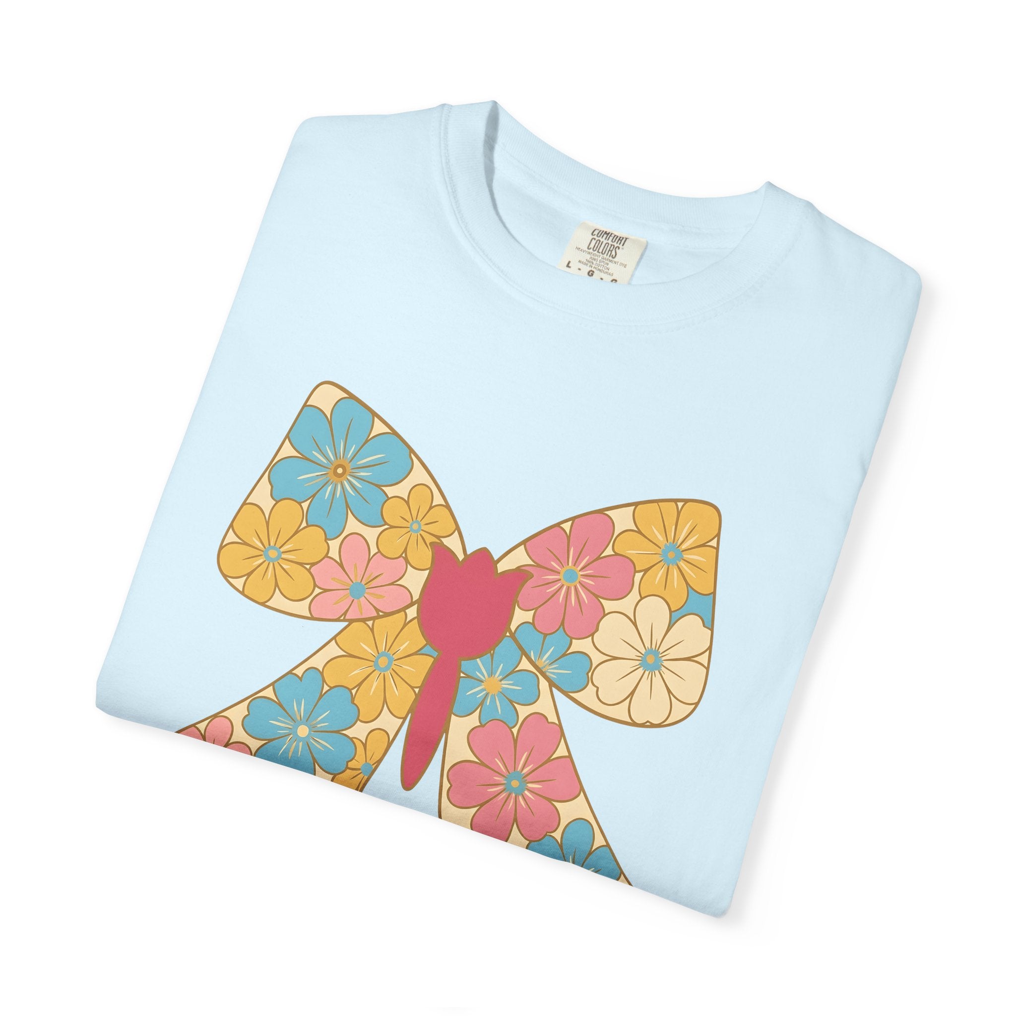 Petal Bow Shirt Easter Flora Gift Women Light Shades Tee Floral Bow T-Shirt Easter Fan Floral Design Easter Tshirt Old Style Iris Tshirt