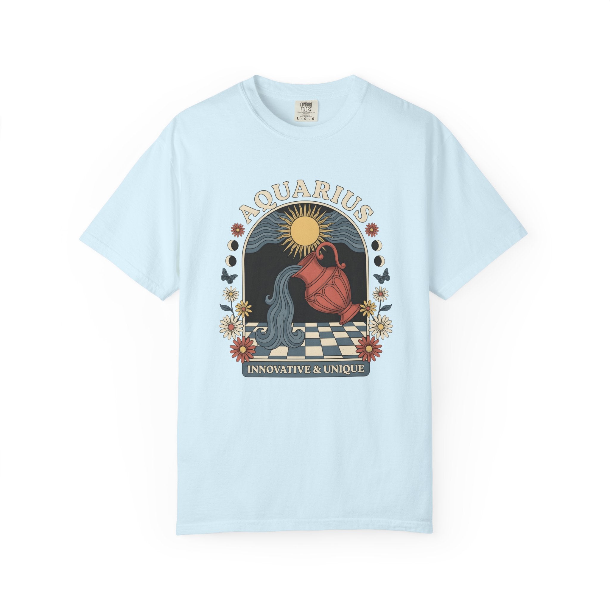 Aquarius Symbol Shirt Boho Chic Star Sign Gift Women Line Art Tee Water Bearer T-Shirt Bohemian Fan Minimalist Tshirt Zodiac Graphic Cartoon