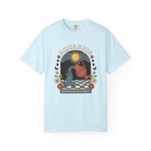 Aquarius Symbol Shirt Boho Chic Star Sign Gift Women Line Art Tee Water Bearer T-Shirt Bohemian Fan Minimalist Tshirt Zodiac Graphic Cartoon