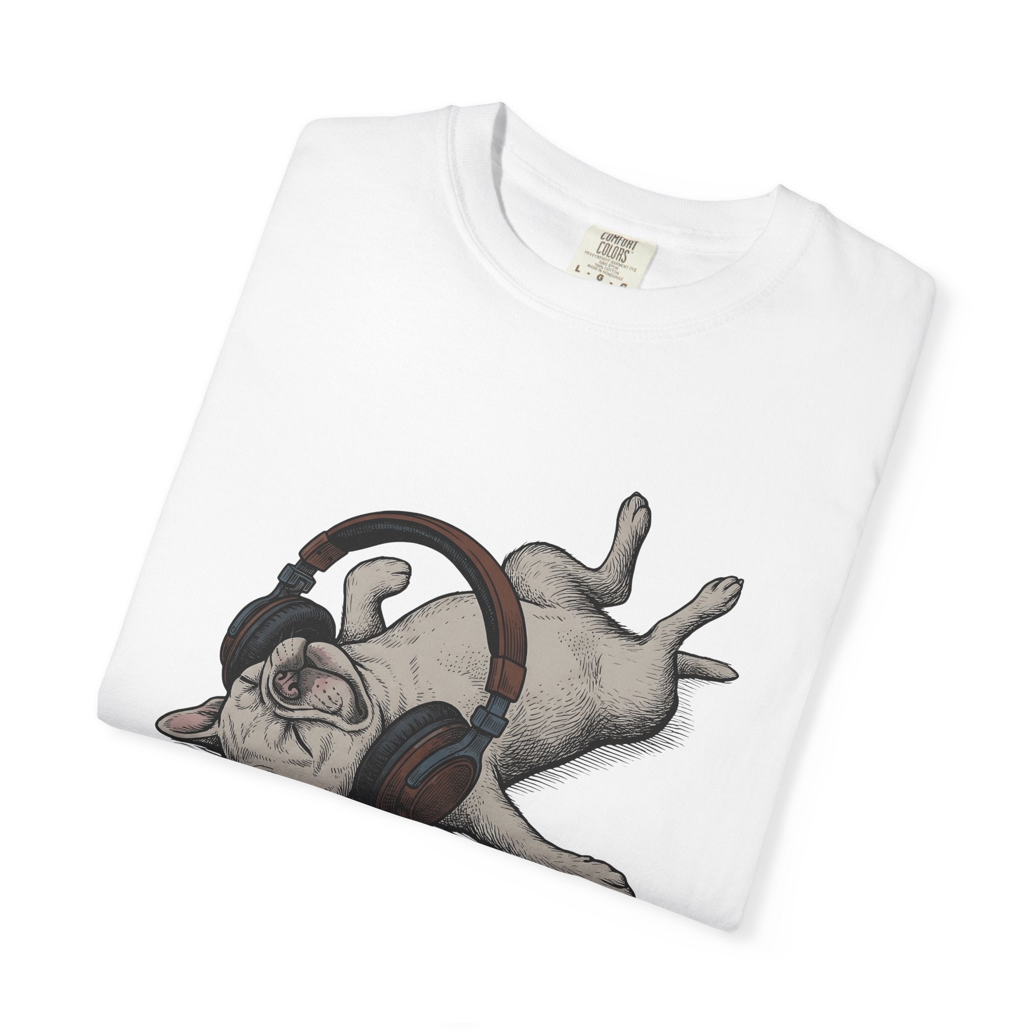 French Bulldog Shirt Dog Instruments Gift Women Cartoon Tee Bulldog T-Shirt Dog Fan Toon Tshirt Music Graphic Hand Drawn Headphones Tshirt