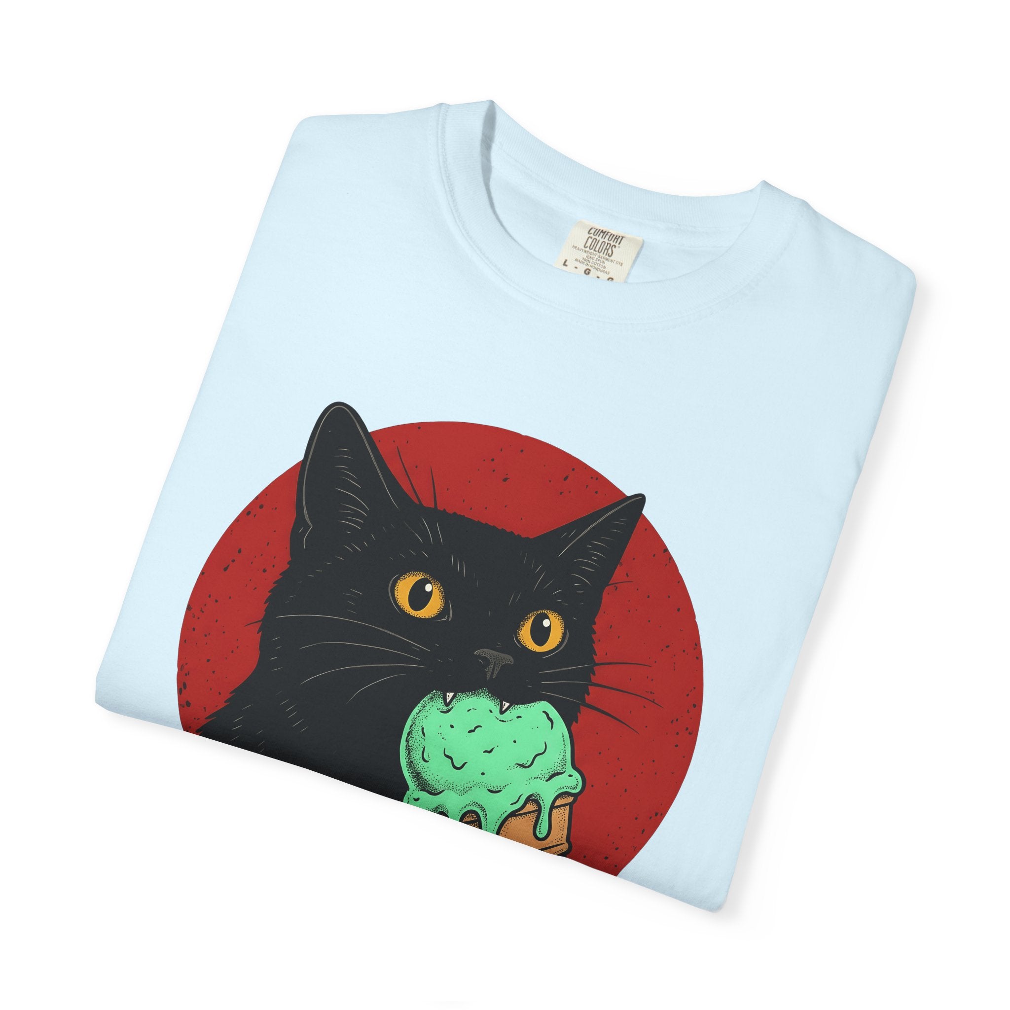 Black Cat Shirt Cat Culinary Gift Women Modern Graphic Tee Cat T-Shirt Feline Fan Kitty Tshirt Foodie Design Classic Ice Cream Cone Tshirt