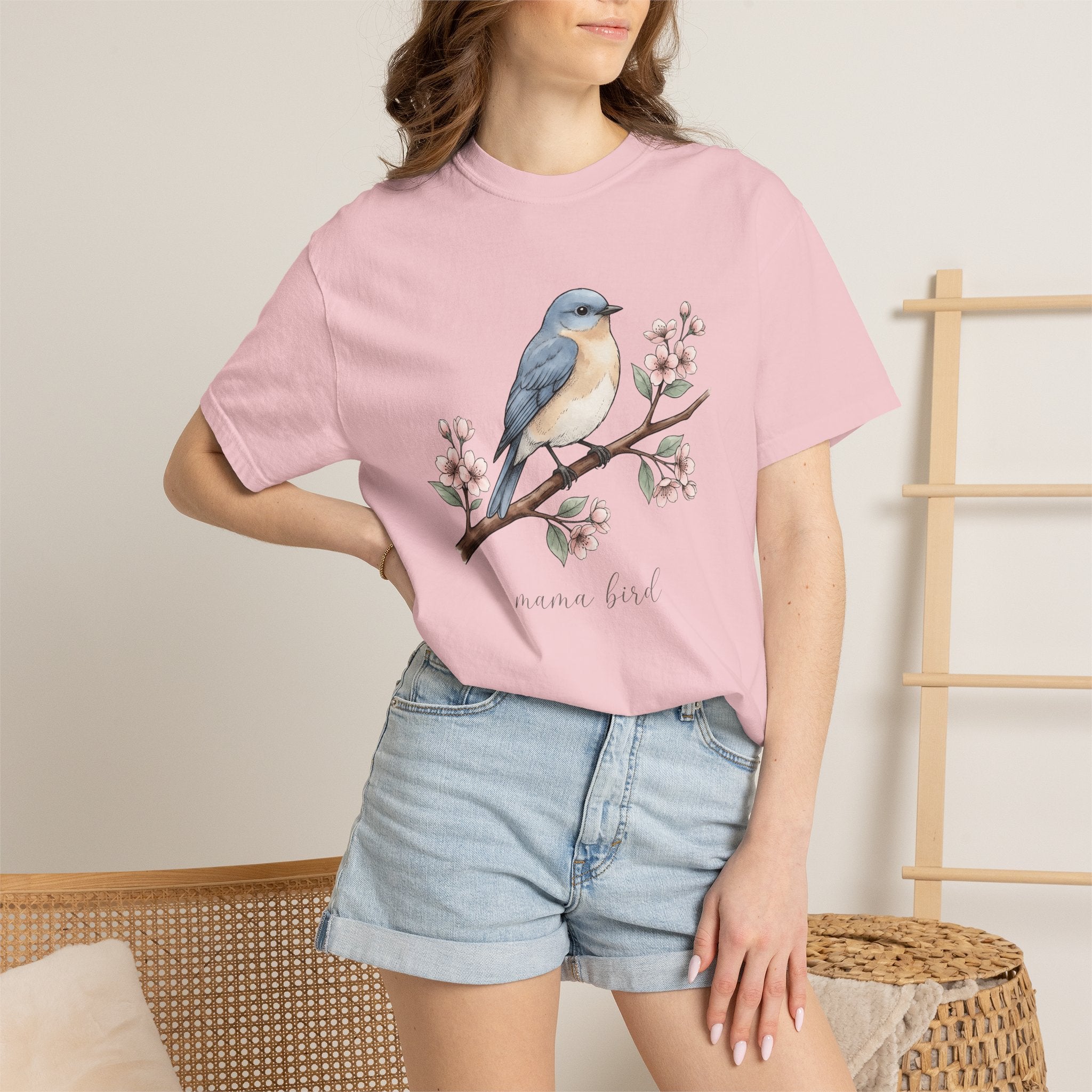 Bluebird Bloom Shirt Boho Chic Wildlife Gift Women Line Art Tee Bluebird T-Shirt Bohemian Fan Illustration Graphic Tshirt Ink Blossom Branch