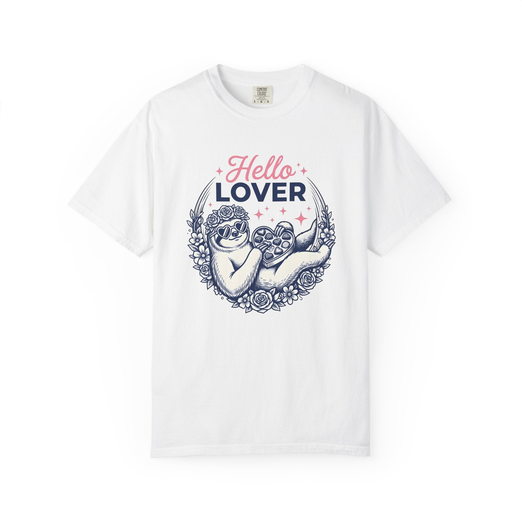 Sloth Holding Sweets Shirt Valentine Fauna Gift Women Playful Tee Sloth T-Shirt Cupid Fan Whimsical Tshirt Wildlife Graphic Old School Petal