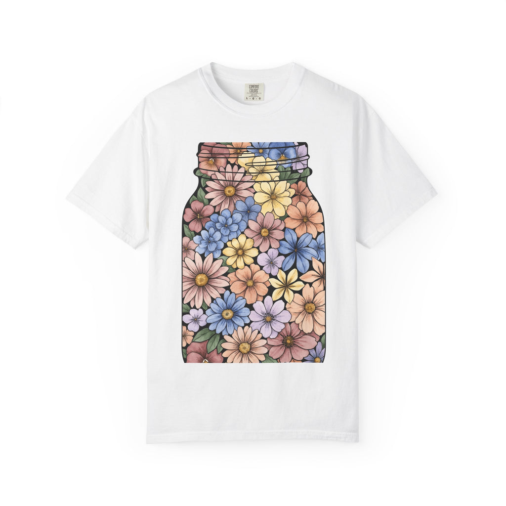 Floral Jar Shirt Easter Blossom Gift Women Brush Stroke Tee Mason Jar T-Shirt Spring Fan Watercolor Tshirt Flower Graphic Shabby Chic Daisy