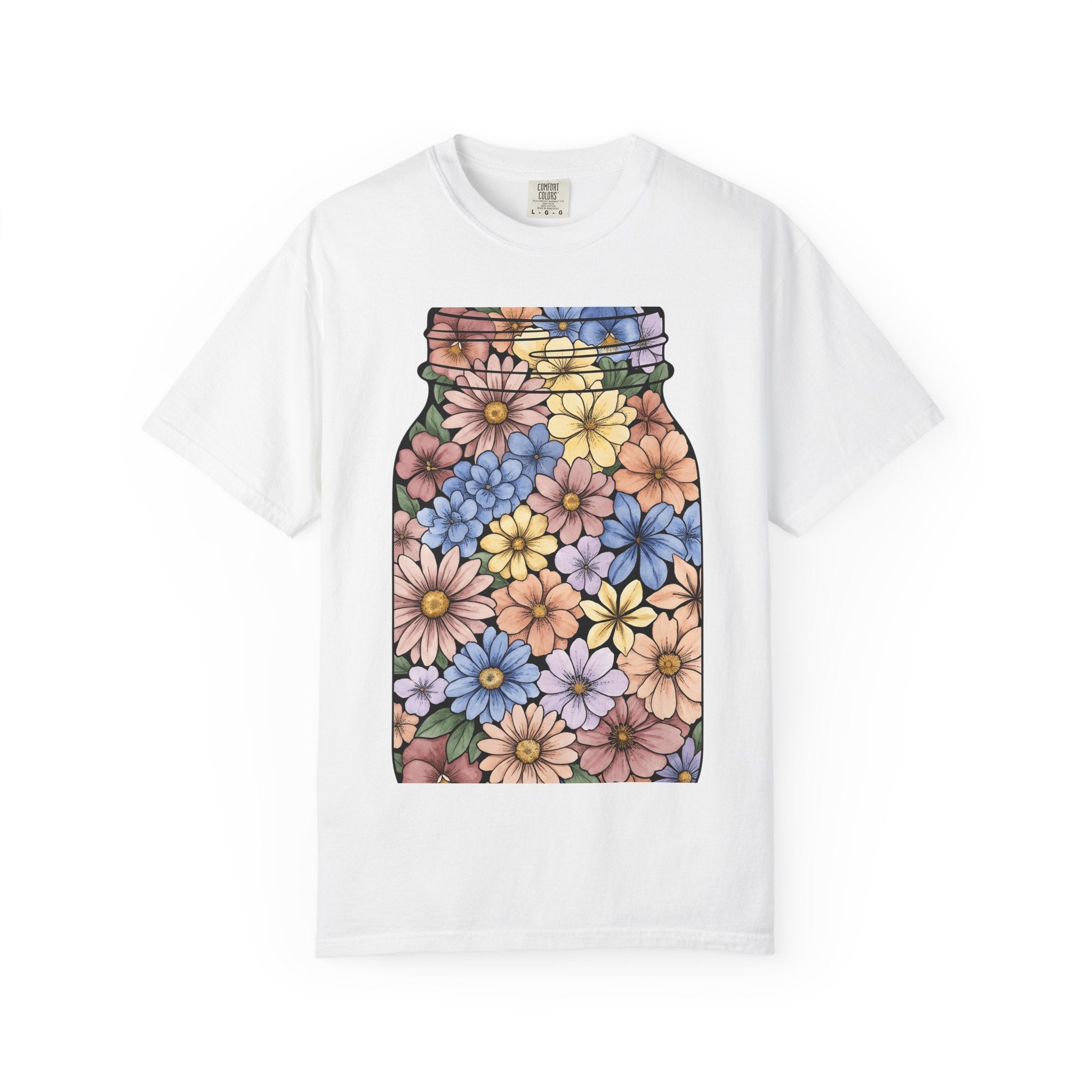 Floral Jar Shirt Easter Blossom Gift Women Brush Stroke Tee Mason Jar T-Shirt Spring Fan Watercolor Tshirt Flower Graphic Shabby Chic Daisy