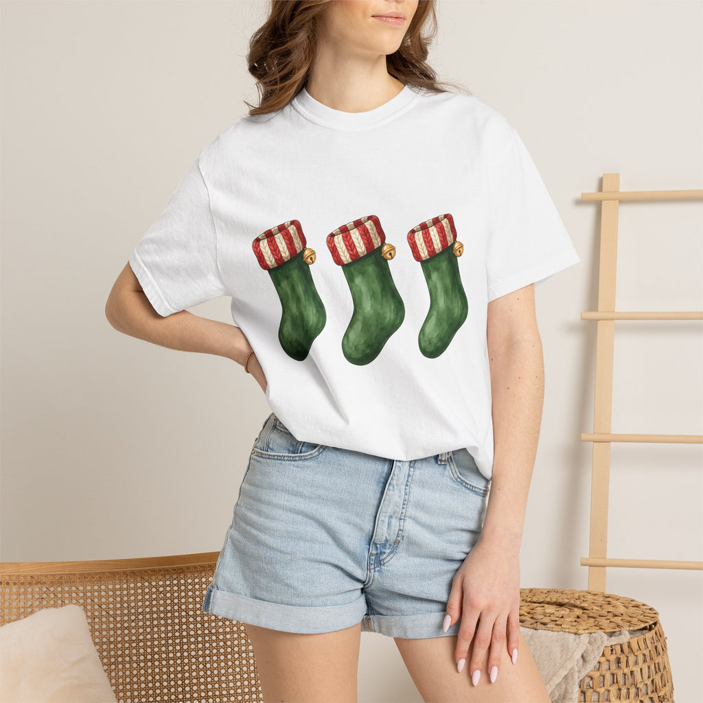 Holiday Stocking Shirt Christmas Winter Gift Women Painted Tee Stocking T-Shirt Xmas Fan Handpainted Tshirt Frosty Graphic Ink Drawing