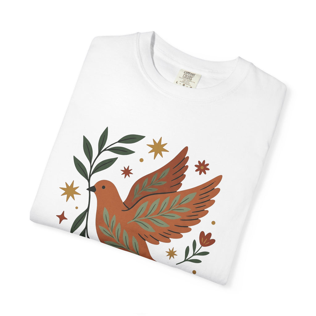 White Dove Shirt Easter Tranquility Gift Women Hand Drawn Tee Pigeon T-Shirt Easter Fan Dove Tshirt Peaceful Graphic Classic Branch Leaves