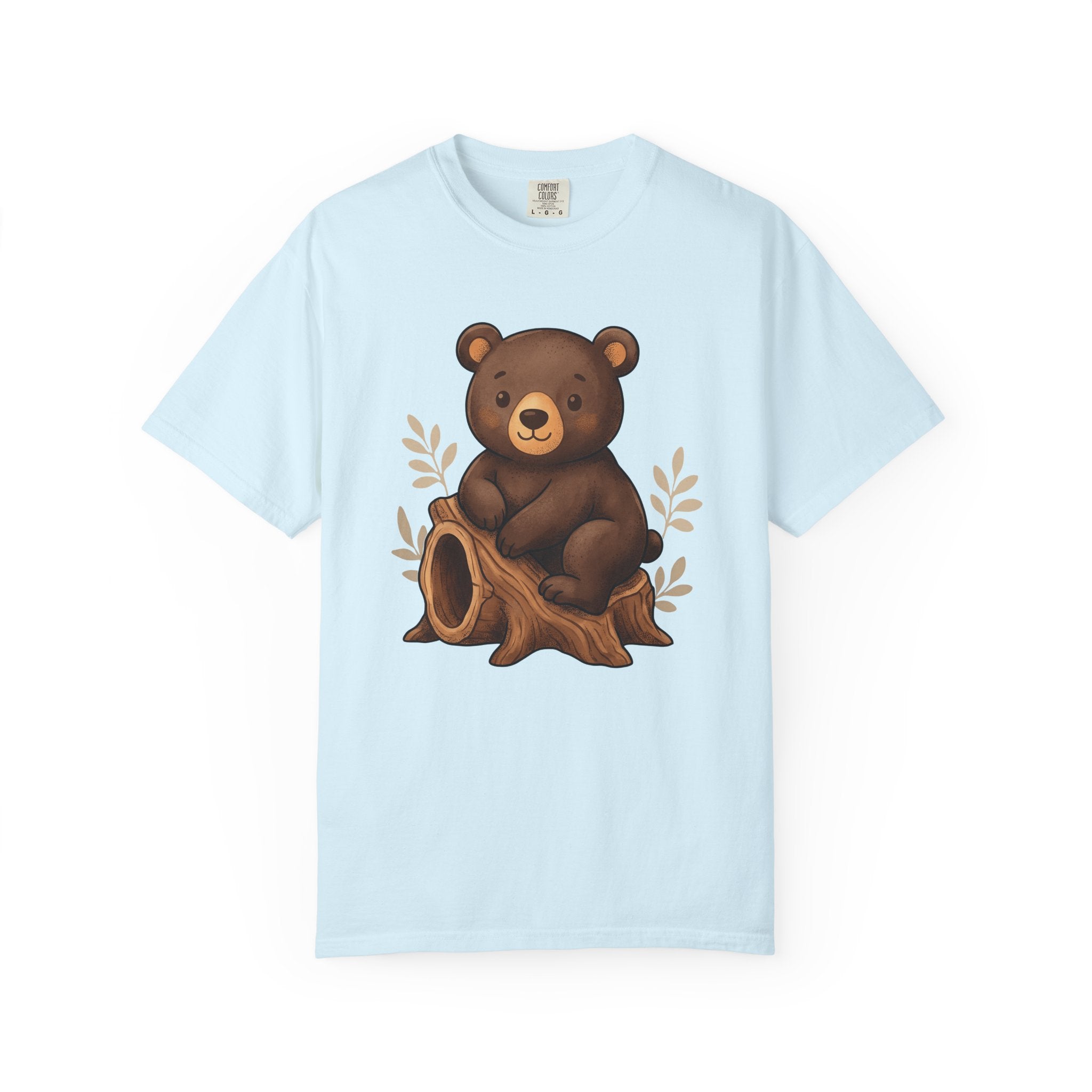 Bear Cub Shirt Animals Woodland Gift Women Cute Tee Cub T-Shirt Wildlife Fan Cartoon Tshirt Forest Graphic Hand Drawn Tree Stump Tshirt