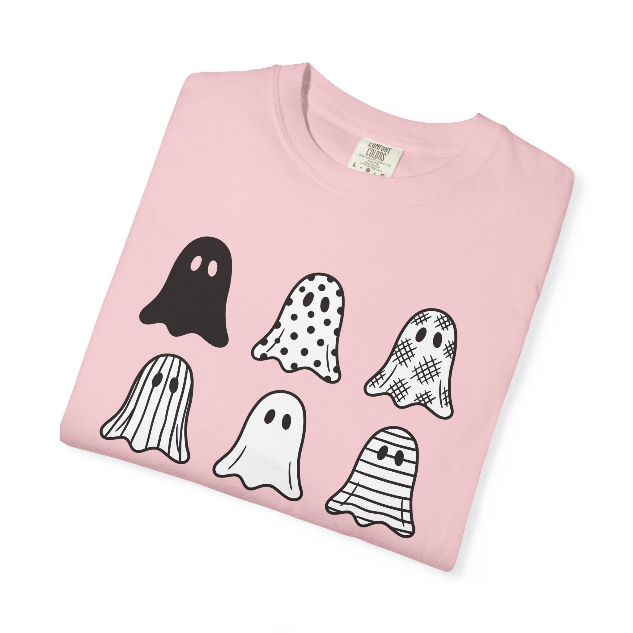 Ghost Motif Shirt St. Valentine's Day Harvest Gift Women Line Art Tee Specter T-Shirt Valentine Fan Illustration Tshirt Sleek Dot Pattern