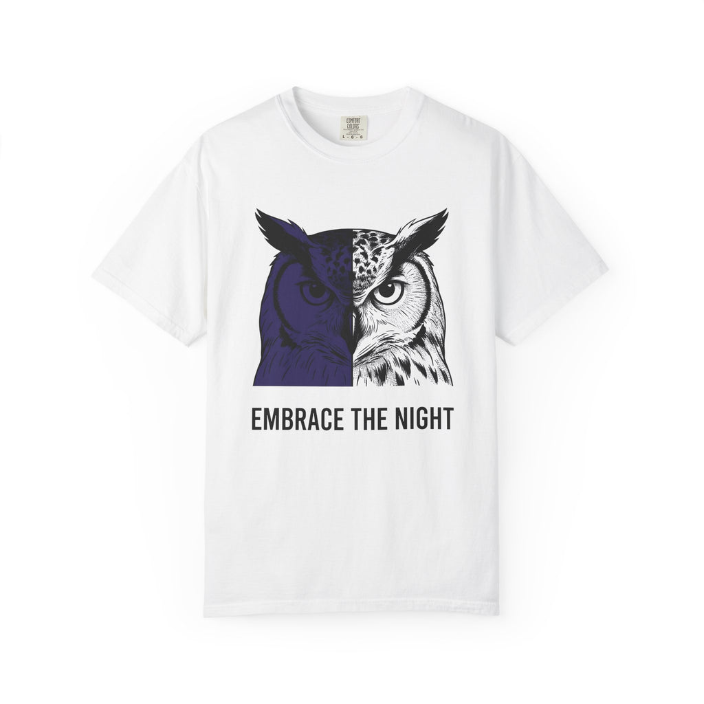 Owl Portrait Shirt Animals Environment Gift Women Minimalist Tee Owl T-Shirt Wildlife Fan Simple Tshirt Eco Graphic Hand Drawn Dark Sky