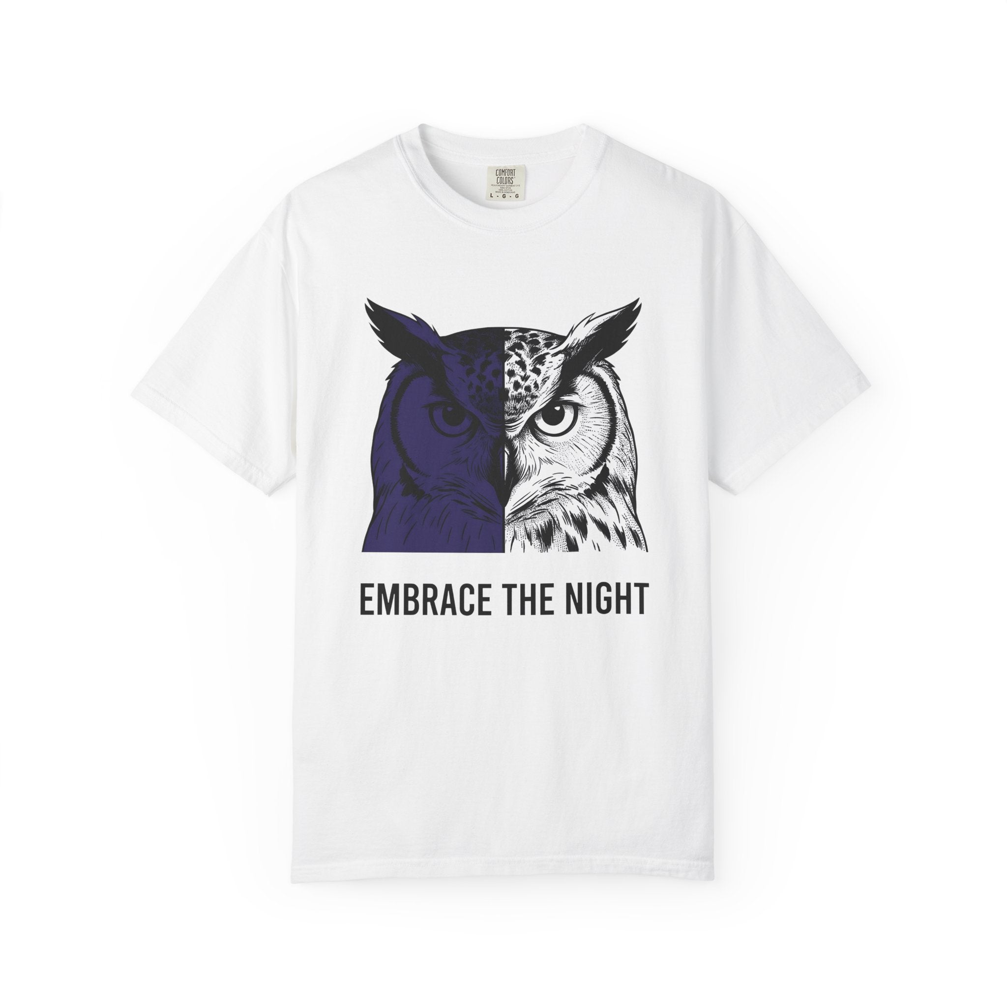 Owl Portrait Shirt Animals Environment Gift Women Minimalist Tee Owl T-Shirt Wildlife Fan Simple Tshirt Eco Graphic Hand Drawn Dark Sky