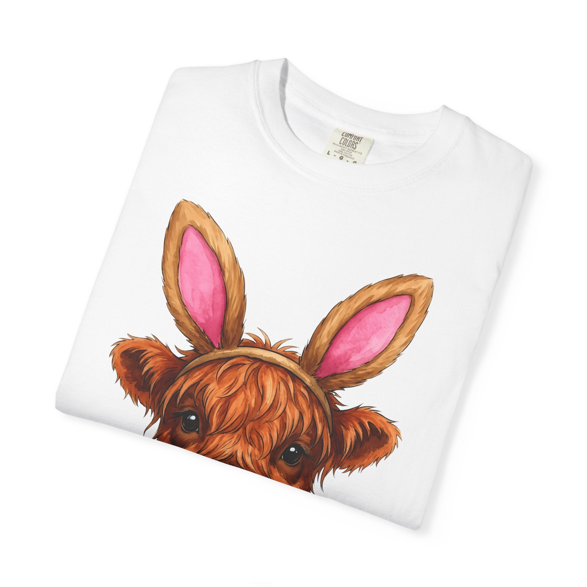 Highland Cow Shirt Easter Animal Gift Women Cute Tee Cow T-Shirt Easter Fan Cowboy Tshirt Creature Graphic Watercolor Bunny Ears Tshirt