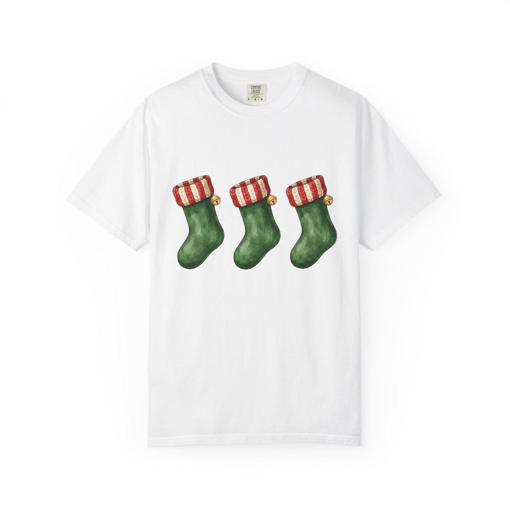Holiday Stocking Shirt Christmas Winter Gift Women Painted Tee Stocking T-Shirt Xmas Fan Handpainted Tshirt Frosty Graphic Ink Drawing