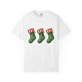 Holiday Stocking Shirt Christmas Winter Gift Women Painted Tee Stocking T-Shirt Xmas Fan Handpainted Tshirt Frosty Graphic Ink Drawing