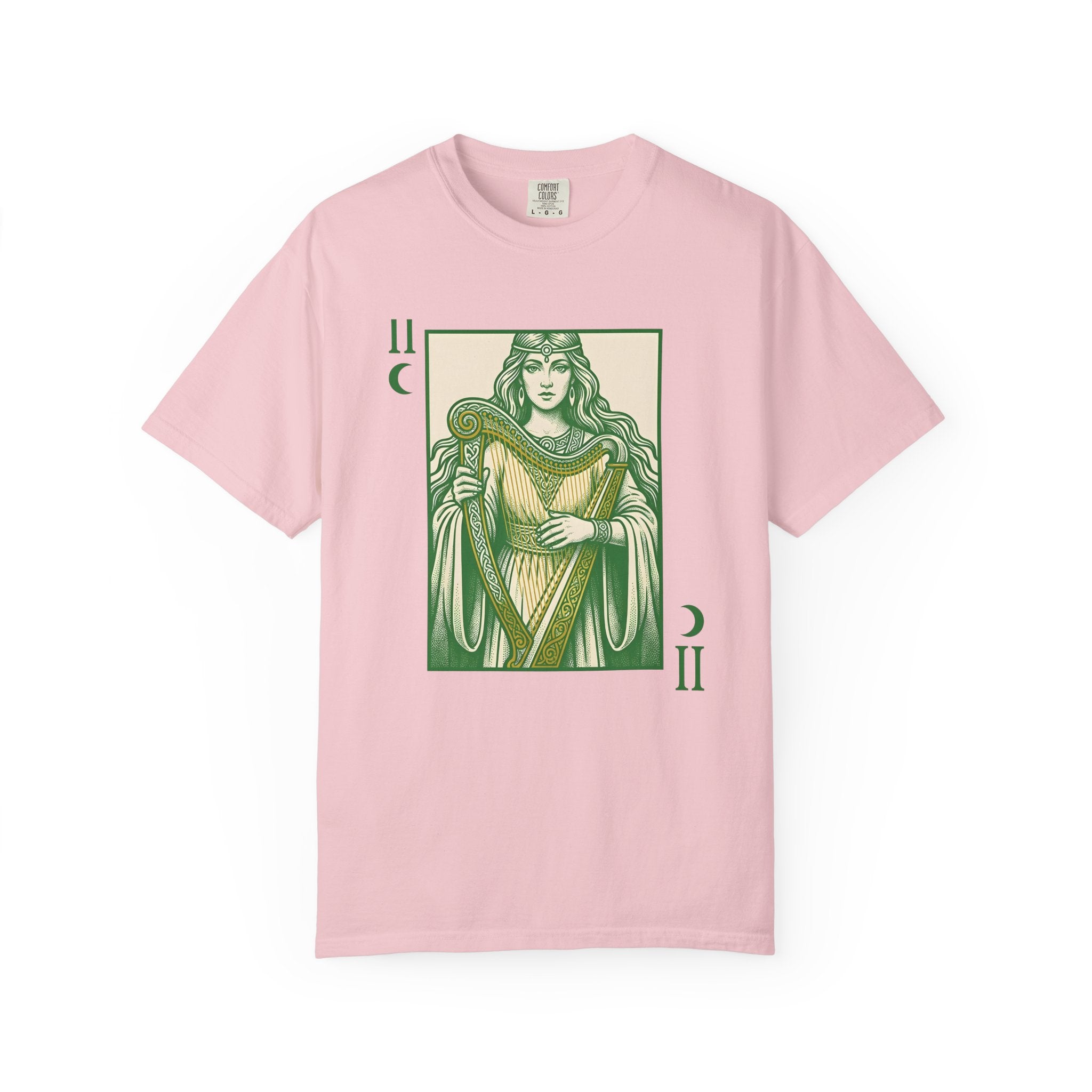 Celtic Goddess Harp Shirt St. Patrick's Day Myth Gift Women Hand Drawn Tee Harp T-Shirt Irish Fan Hand Drawn Tshirt Legend Graphic Cartoon