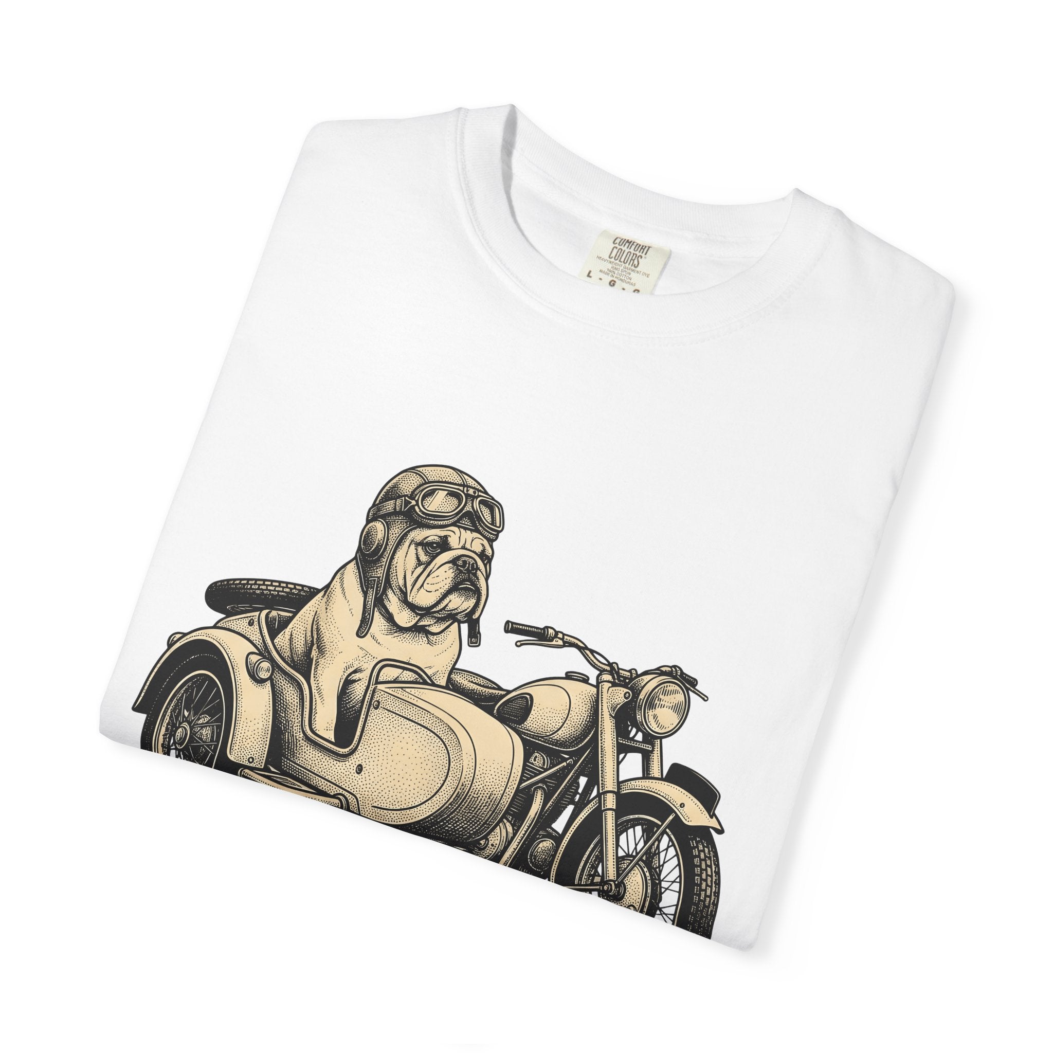 Bulldog Motorcycle Shirt Dog Biker Gift Women Vintage Tee Chopper T-Shirt Dog Fan Retro Tshirt Motorcyclist Graphic Hand Drawn Helmet Tshirt