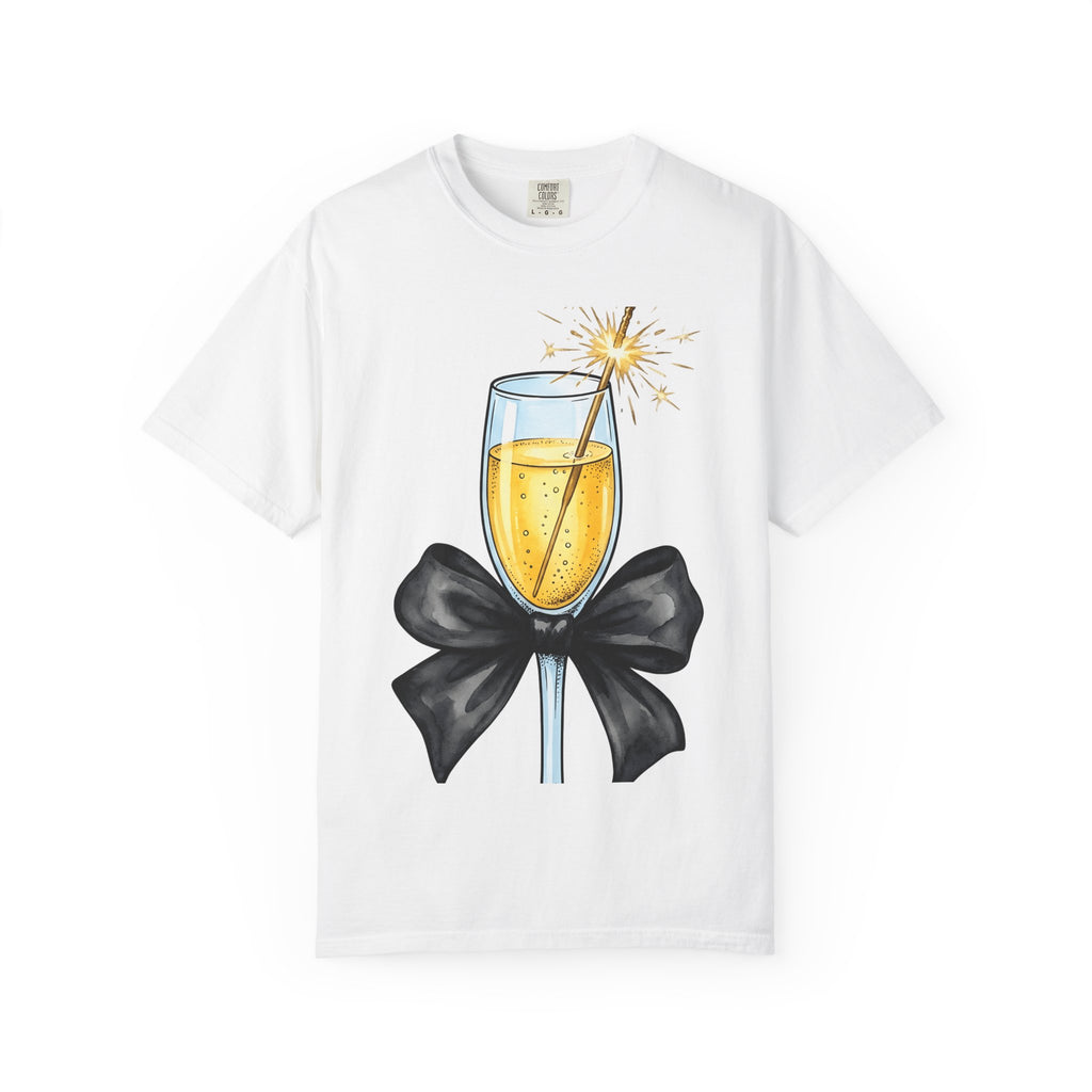 Champagne Flute Shirt Holiday Festive Gift Women Hand Painted Tee Champagne Glass T-Shirt Christmas Fan Painted Tshirt Celebration Graphic