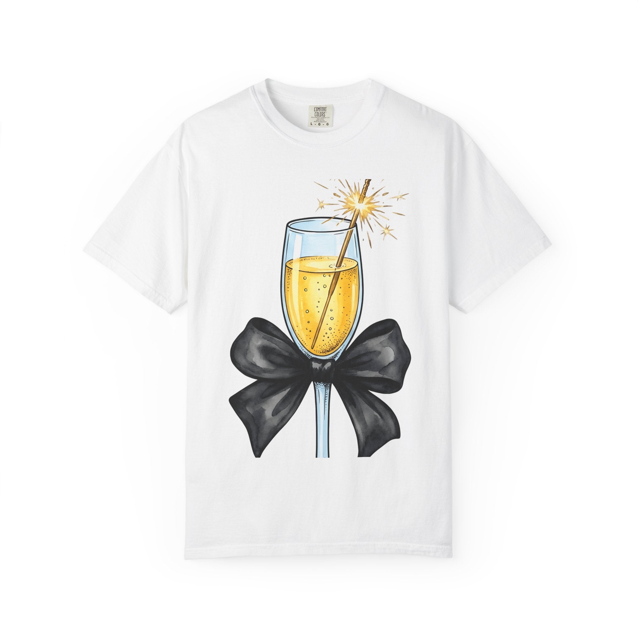 Champagne Flute Shirt Holiday Festive Gift Women Hand Painted Tee Champagne Glass T-Shirt Christmas Fan Painted Tshirt Celebration Graphic