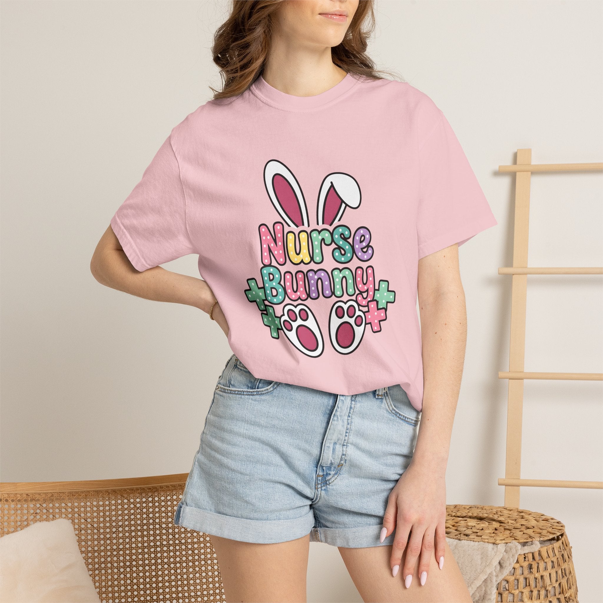 Rabbit Ears Shirt Easter Healthcare Gift Women Kawaii Tee Bunny Ears T-Shirt Easter Fan Nurse Graphic Tshirt Fun Paw Marks Tshirt