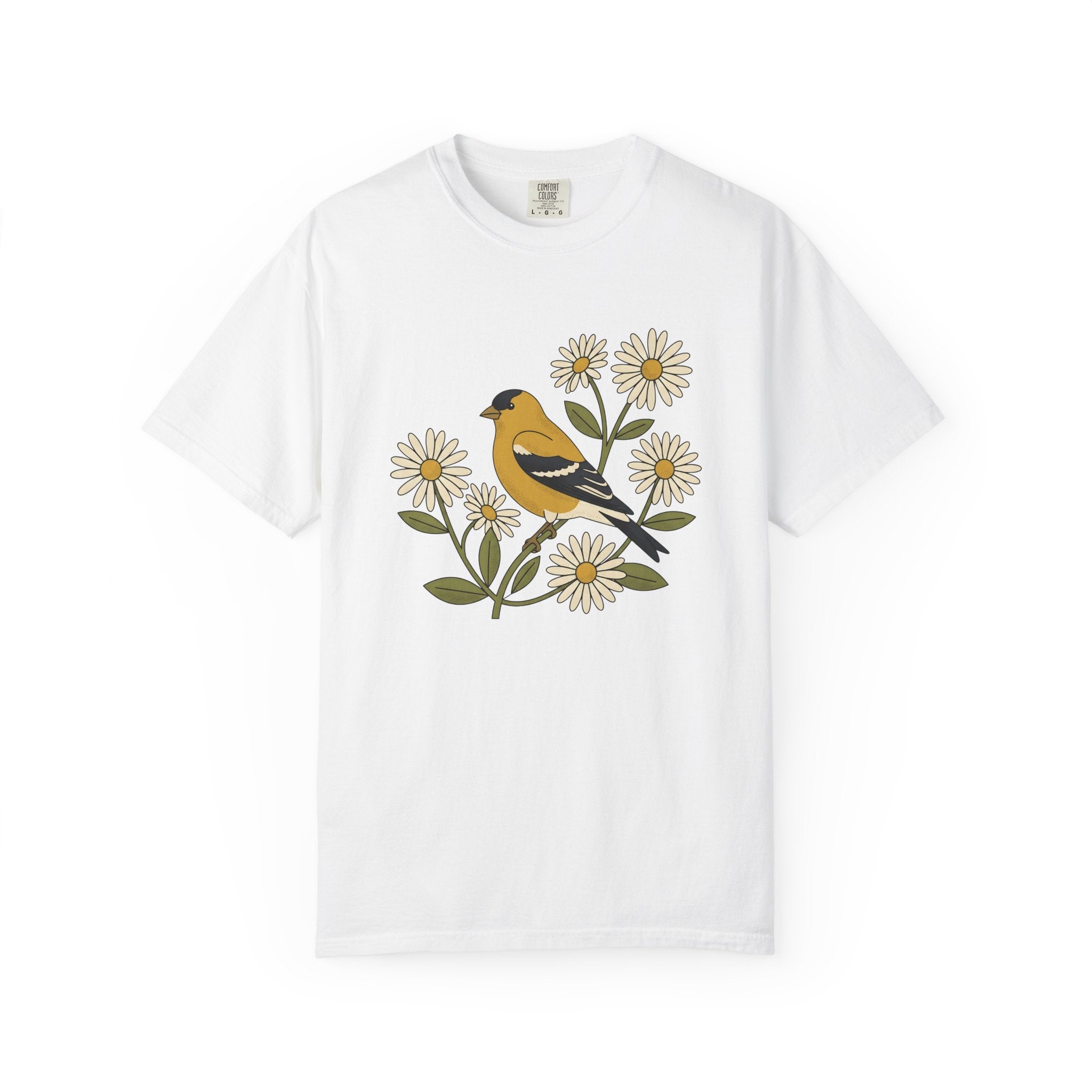 Goldfinch Bird Shirt Animals & Flowers Outdoors Gift Women Garden Tee Finch T-Shirt Wildlife Fan Botanical Tshirt Nature Graphic Line Art