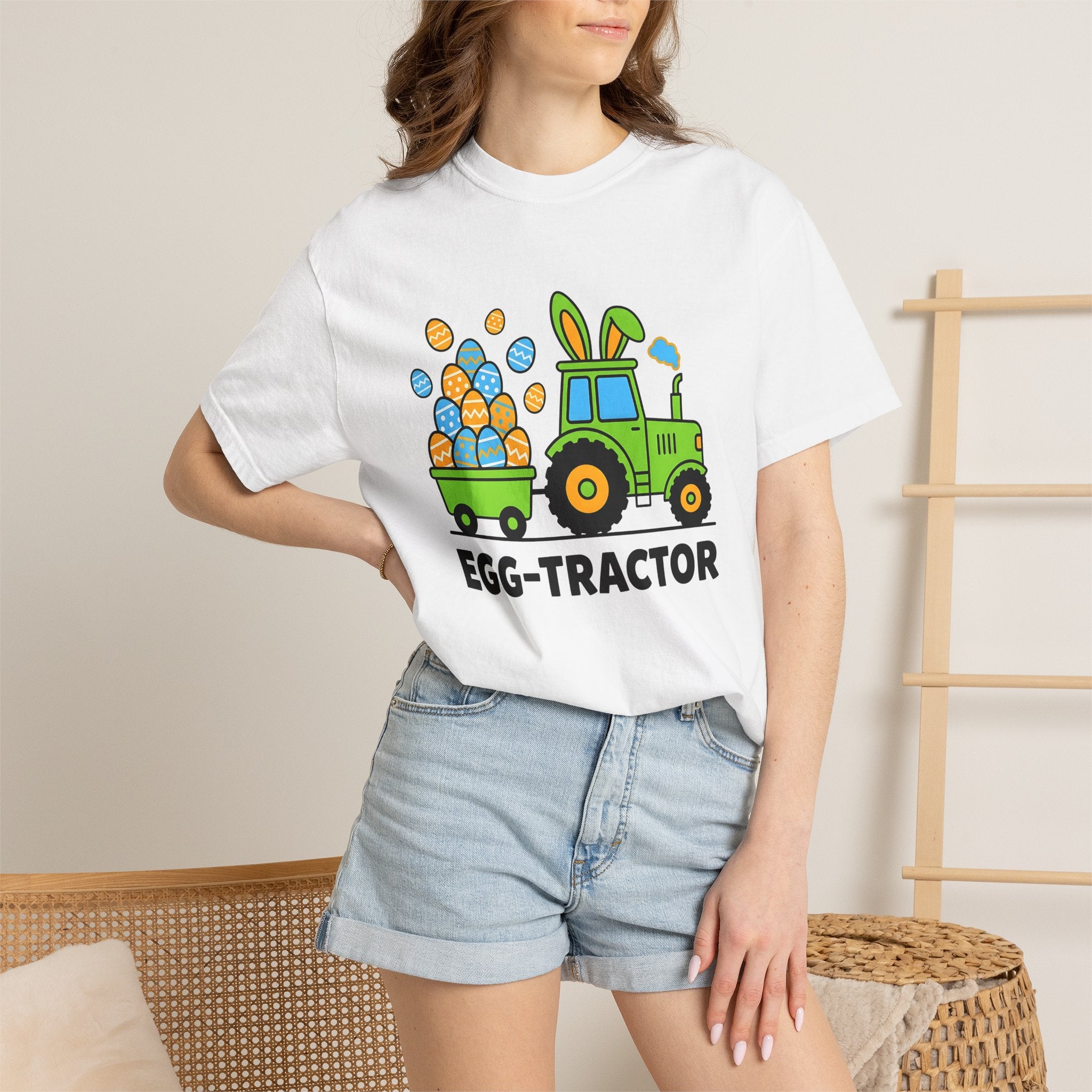 Tractor Eggs Shirt Easter Farming Gift Women Animation Tee Easter Egg T-Shirt Easter Fan Cartoon Tshirt Agricultural Graphic Lighthearted