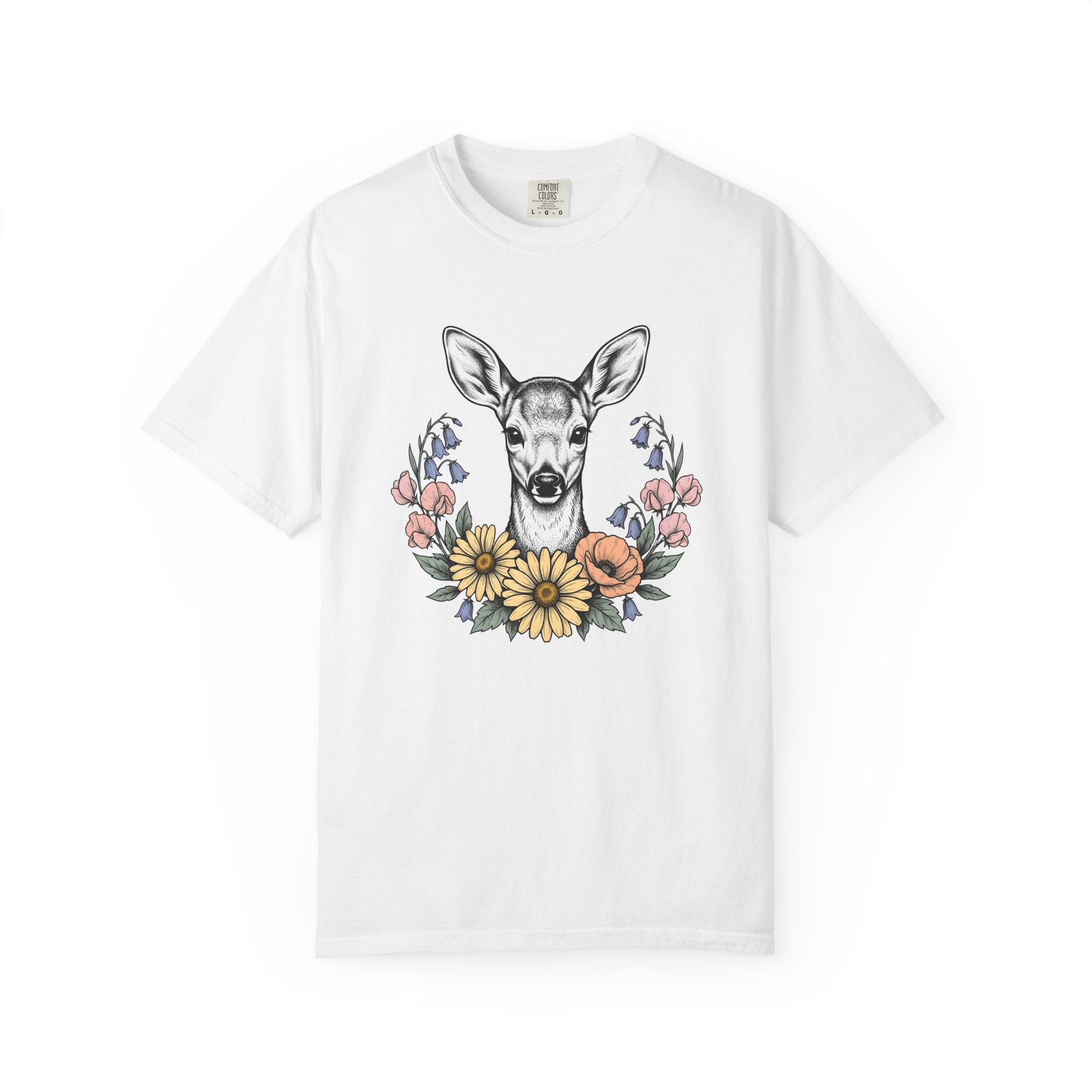 Deer Floral Shirt Animals Nature Gift Women Botanical Tee Fawn T-Shirt Wildlife Fan Botanical Illustration Environmental Graphic Vintage