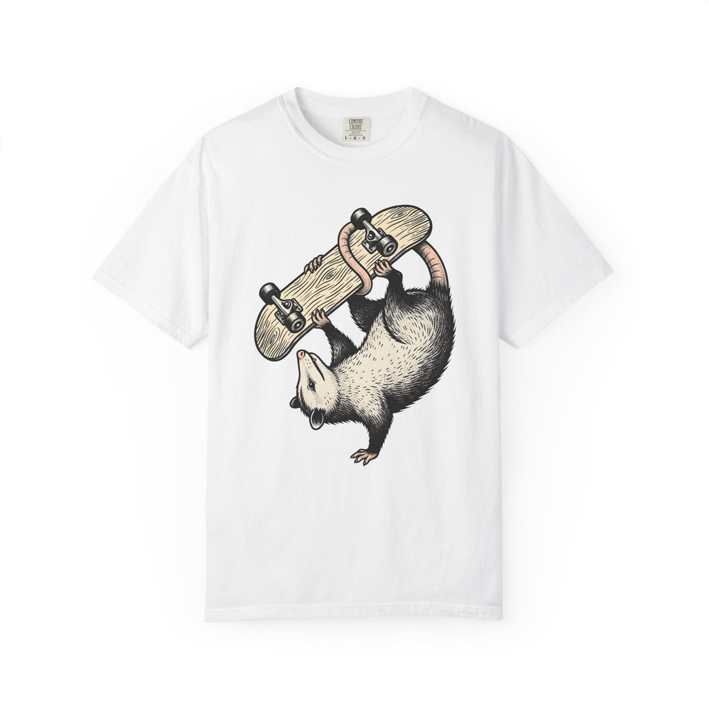 Night Possum Skateboard Shirt Animals Action Sports Gift Women Cartoon Tee Possum T-Shirt Wildlife Enthusiast Toon Tshirt Extreme Sports