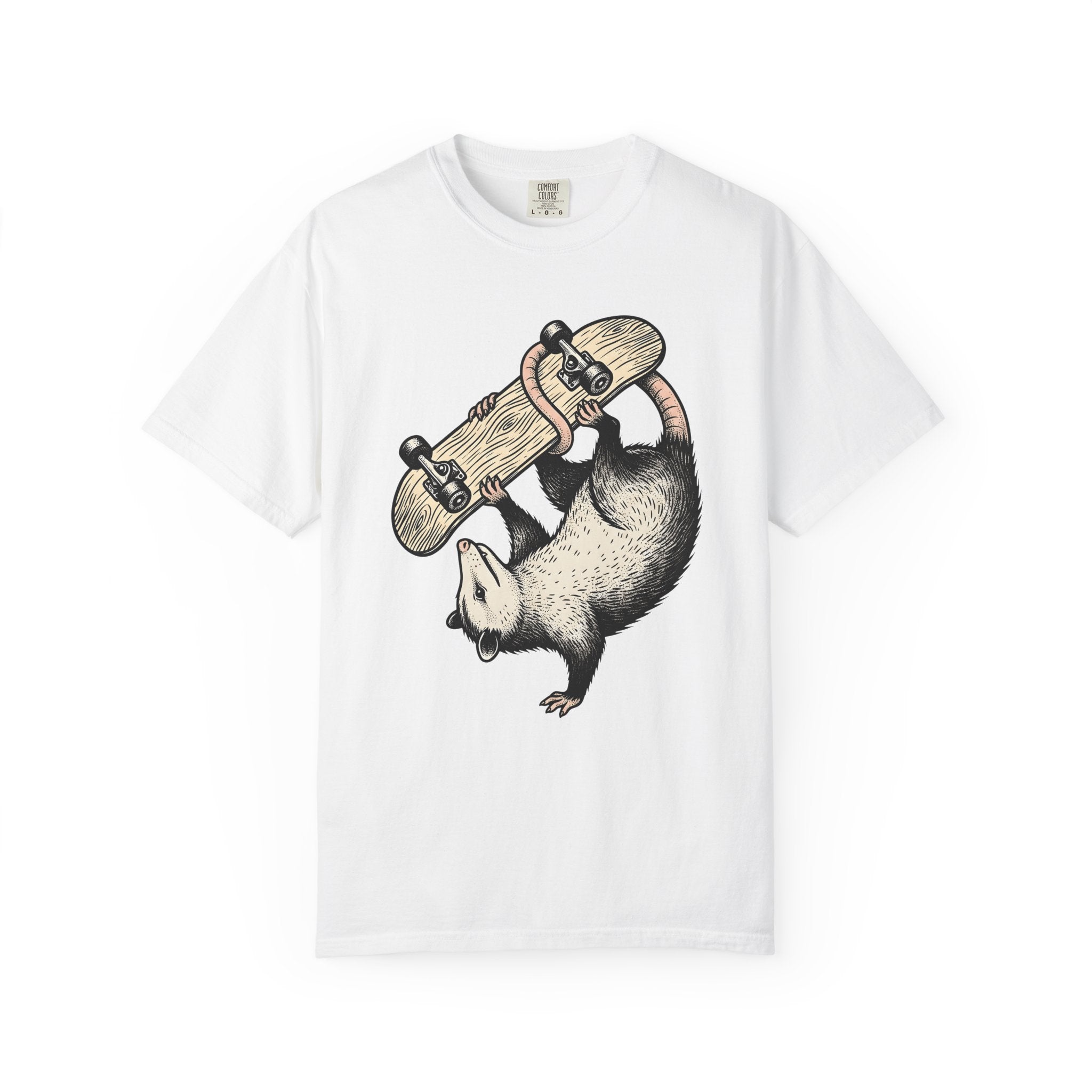 Night Possum Skateboard Shirt Animals Action Sports Gift Women Cartoon Tee Possum T-Shirt Wildlife Enthusiast Toon Tshirt Extreme Sports