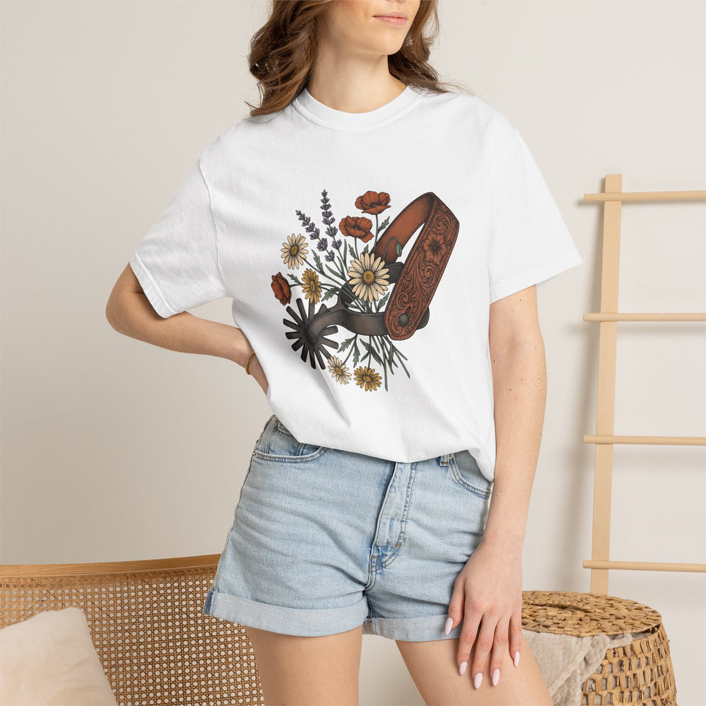 Cowboy Spur Shirt Cowgirl Blossom Gift Women Rustic Tee Spur T-Shirt Cowgirl Fan Western Tshirt Floral Graphic Retro Meadow Flowers Tshirt