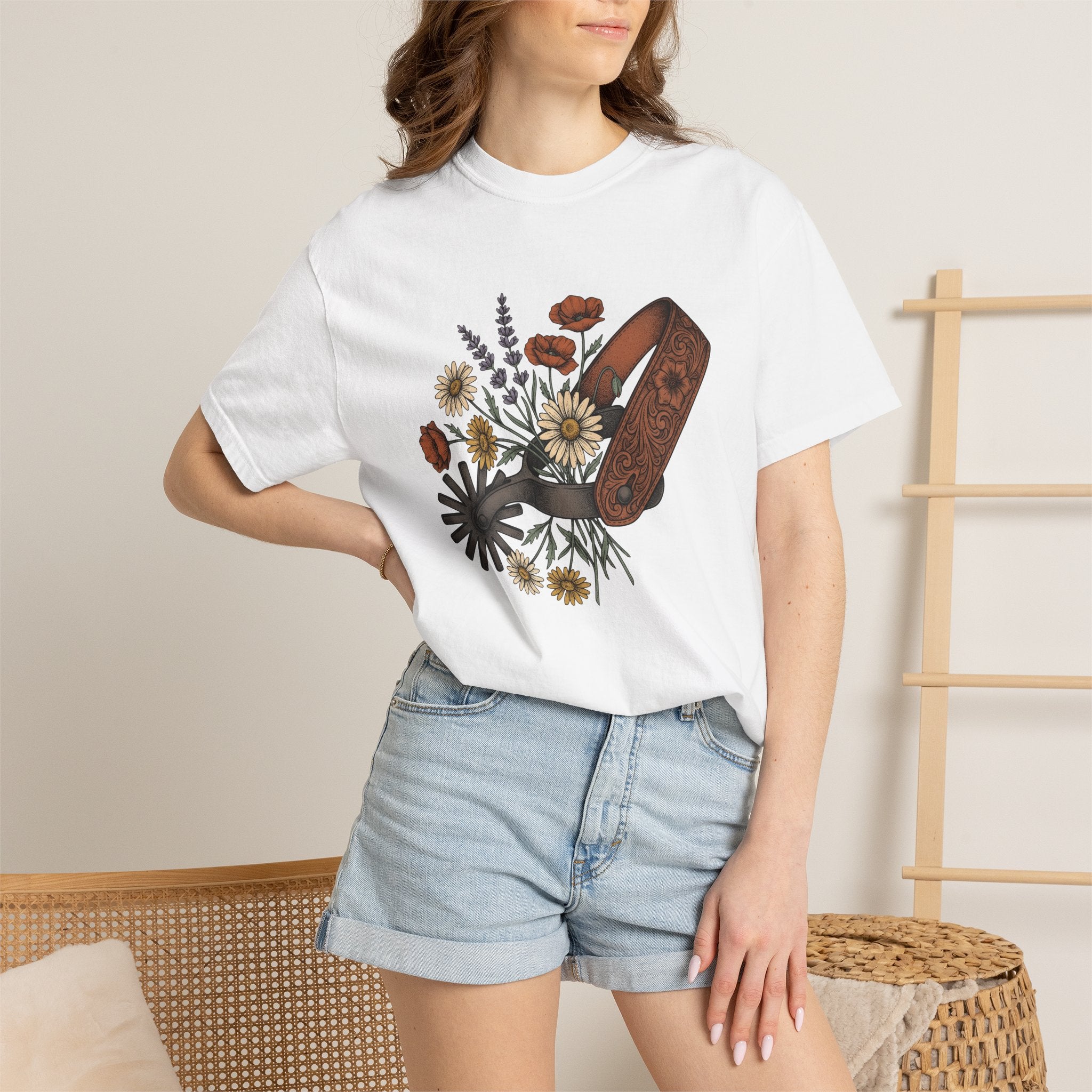 Cowboy Spur Shirt Cowgirl Blossom Gift Women Rustic Tee Spur T-Shirt Cowgirl Fan Western Tshirt Floral Graphic Retro Meadow Flowers Tshirt