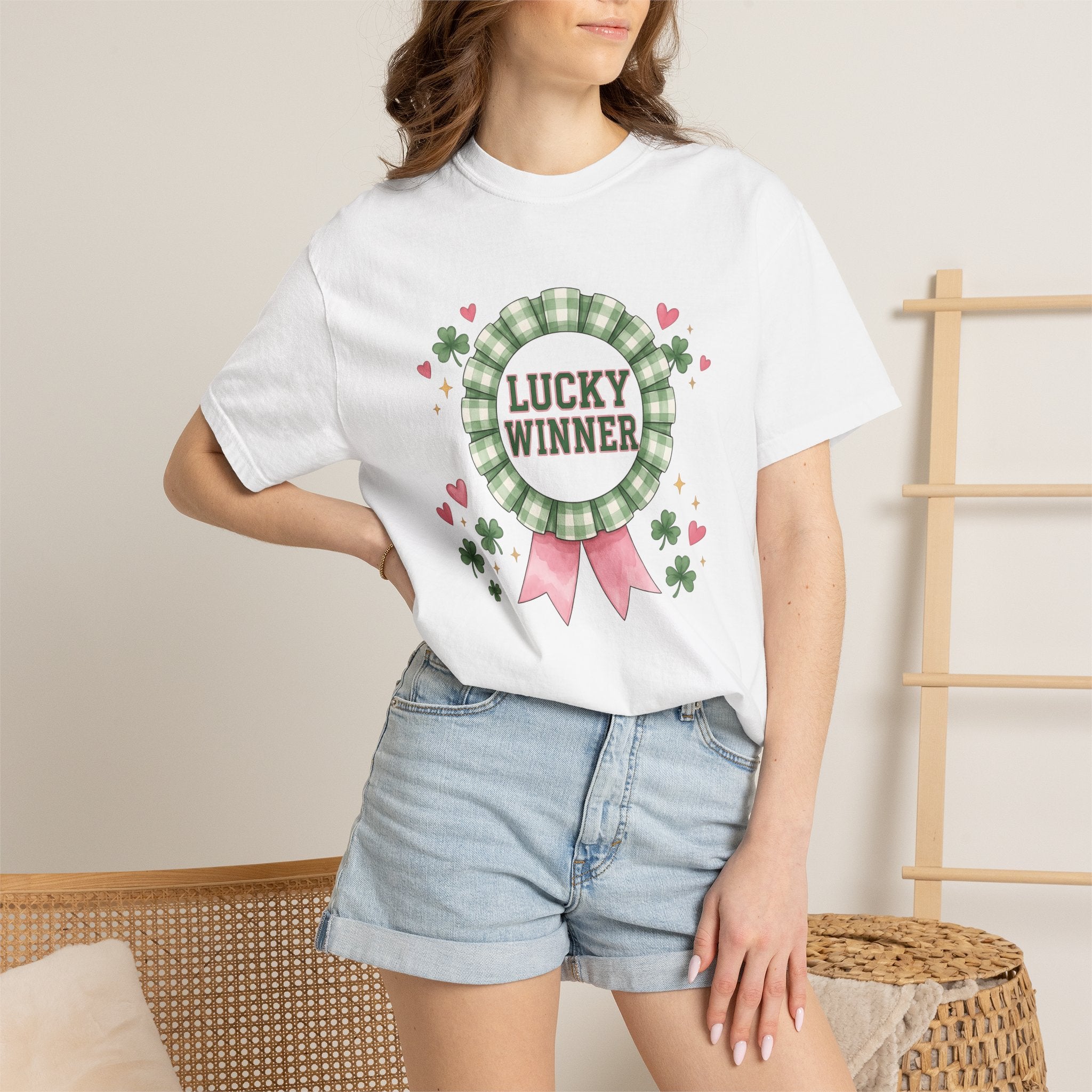 Prize Ribbon Shirt St Patrick's Day Charm Gift Women Hand Painted Tee Rosette T-Shirt Lucky Fan Hand Drawn Tshirt Allure Graphic Retro