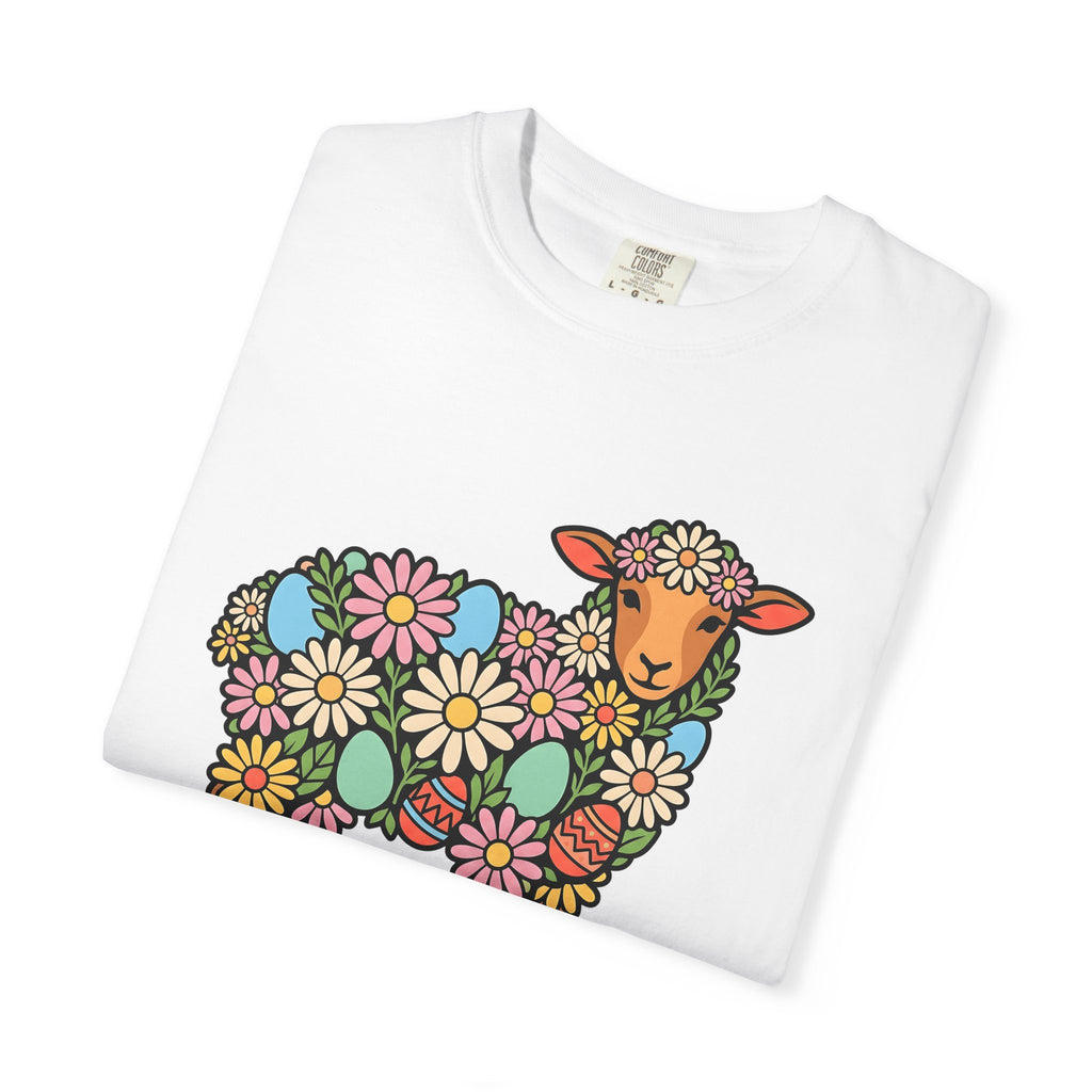 Lamb Floral Shirt Easter Spring Gift Women Boho Tee Sheep T-Shirt Easter Fan Hippie Tshirt Floral Graphic Folk Art Easter Eggs Tshirt