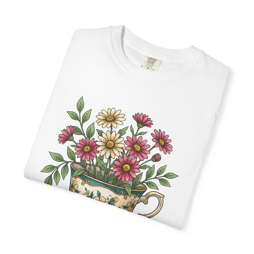 Floral Teacup Shirt Easter Floral Gift Women Vintage Tee Teacup T-Shirt Easter Fan Retro Tshirt Blooms Illustration Hand Drawn Egg Tshirt
