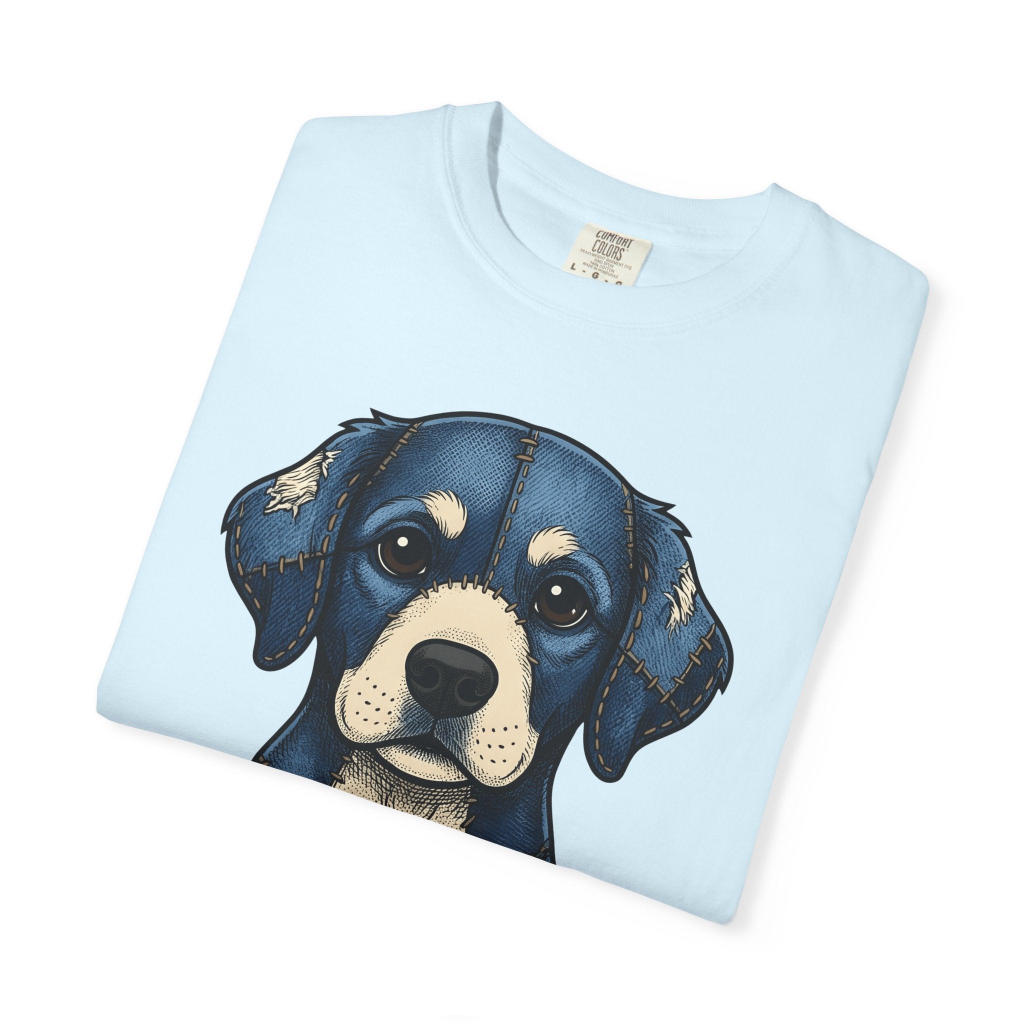 Patchwork Canine Shirt Dog Pet Gift Women Line Art Tee Dog T-Shirt Dog Fan Drawing Tshirt Animal Graphic Antiqued Denim Tshirt