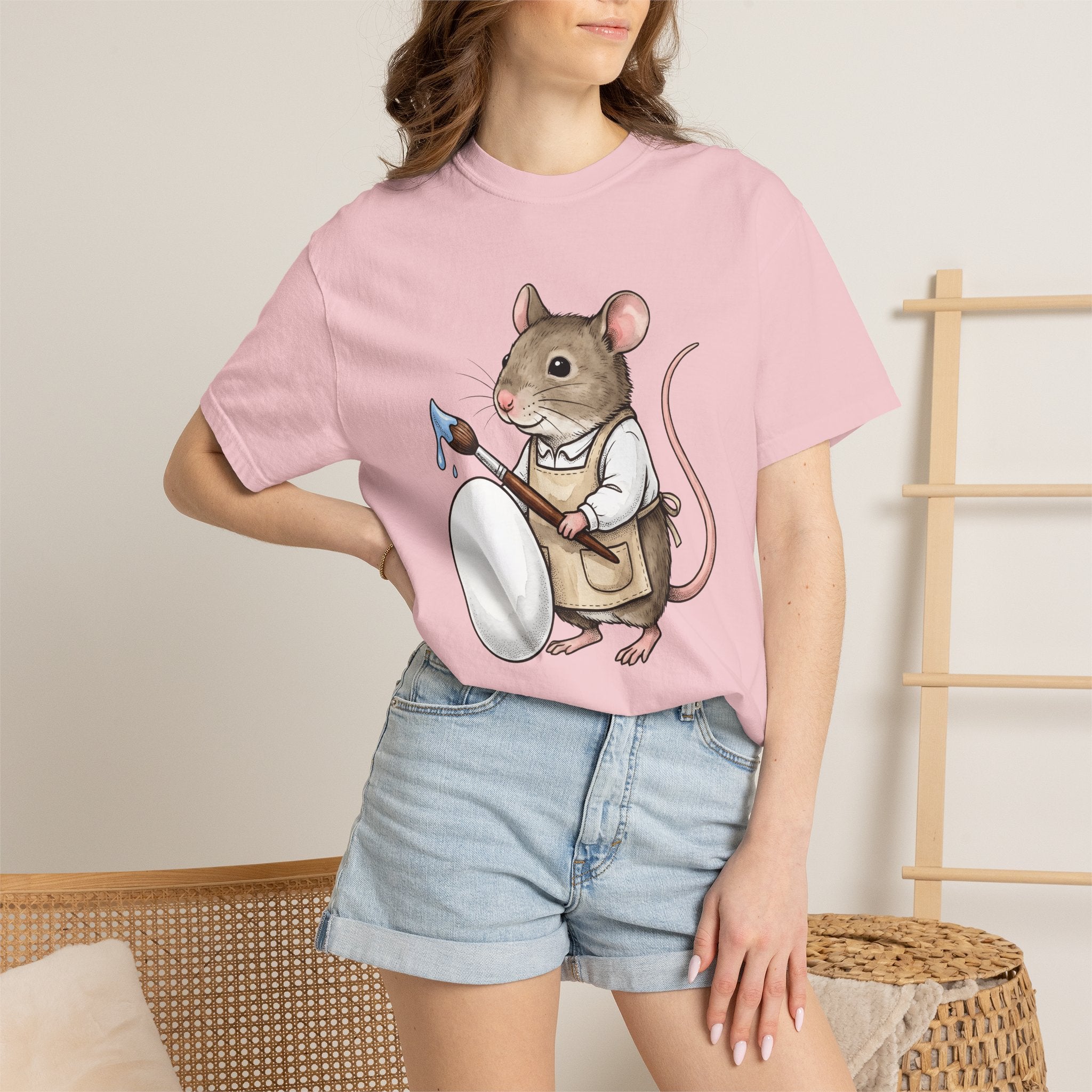 Small Mouse Egg Shirt Easter Mammal Gift Women Fun Tee Mouse Egg T-Shirt Easter Fan Cartoon Tshirt Rodent Graphic Illustration Paint Brush