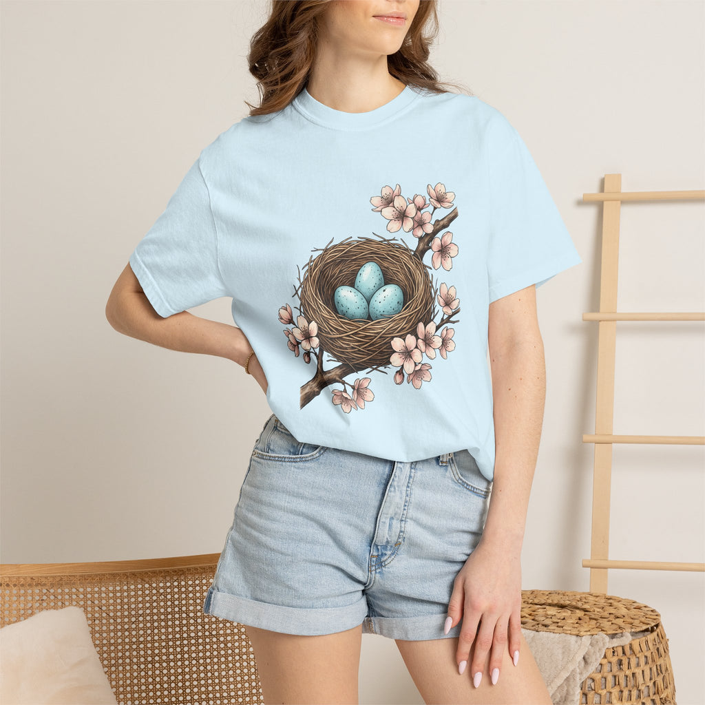 Bird Nest Shirt Easter Spring Gift Women Botanical Tee Nest T-Shirt Easter Fan Botanical Illustration Spring Graphic Vintage Cherry Blossoms