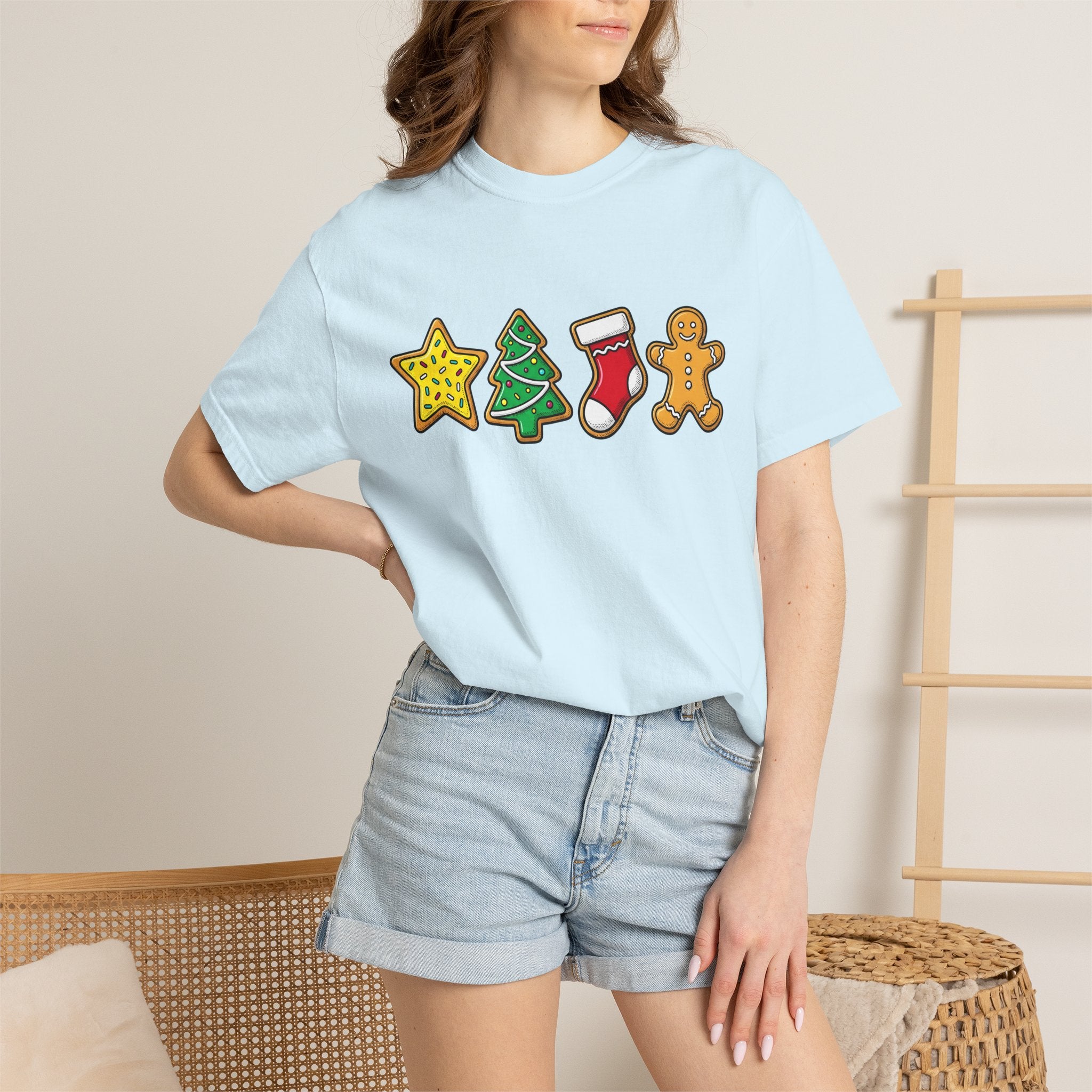 Yuletide Cookies Shirt Christmas Sweets Gift Women Animation Tee Christmas Cookies T-Shirt Xmas Fan Cartoon Tshirt Dessert Graphic Sketch