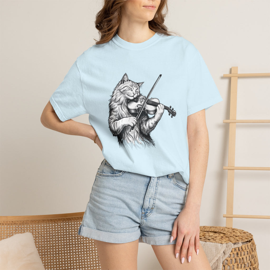 Pussycat Viola Shirt Cat Tunes Gift Women Doodle Tee Kitten T-Shirt Cat Fan Kitty Tshirt Melody Graphic Classic Acoustic Instrument Tshirt